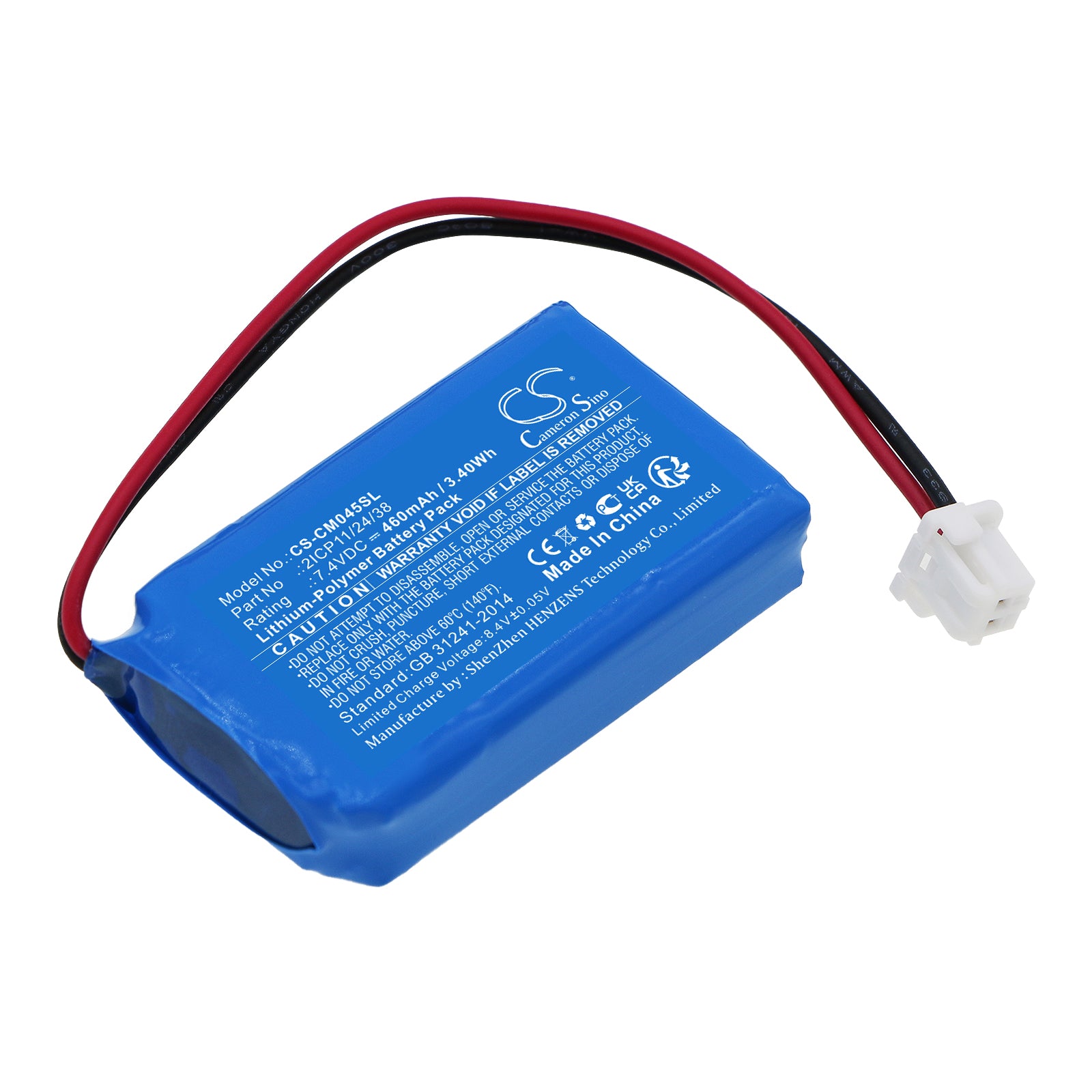 Custom 7.4V 3.4Wh Li-Polymer Battery - 40.4x23.8x11mm 2ICP11/24/38 for Wearables & IoT Devices
