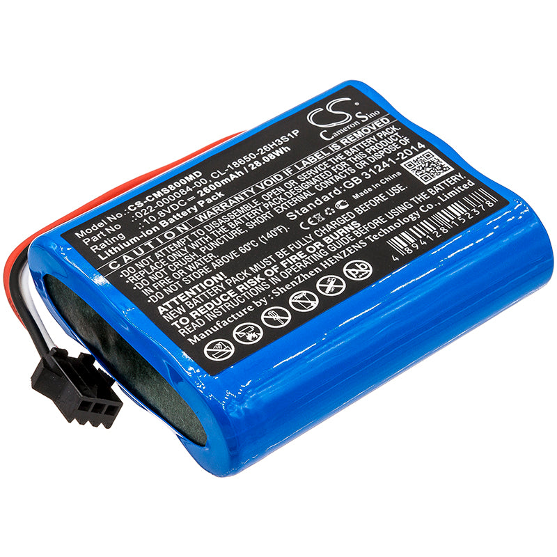 10.8V 2600mAh Li-ion Replacement Battery for COMEN Star 8000, M2000A Cardiomonitors, Replaces 022-000084-00
