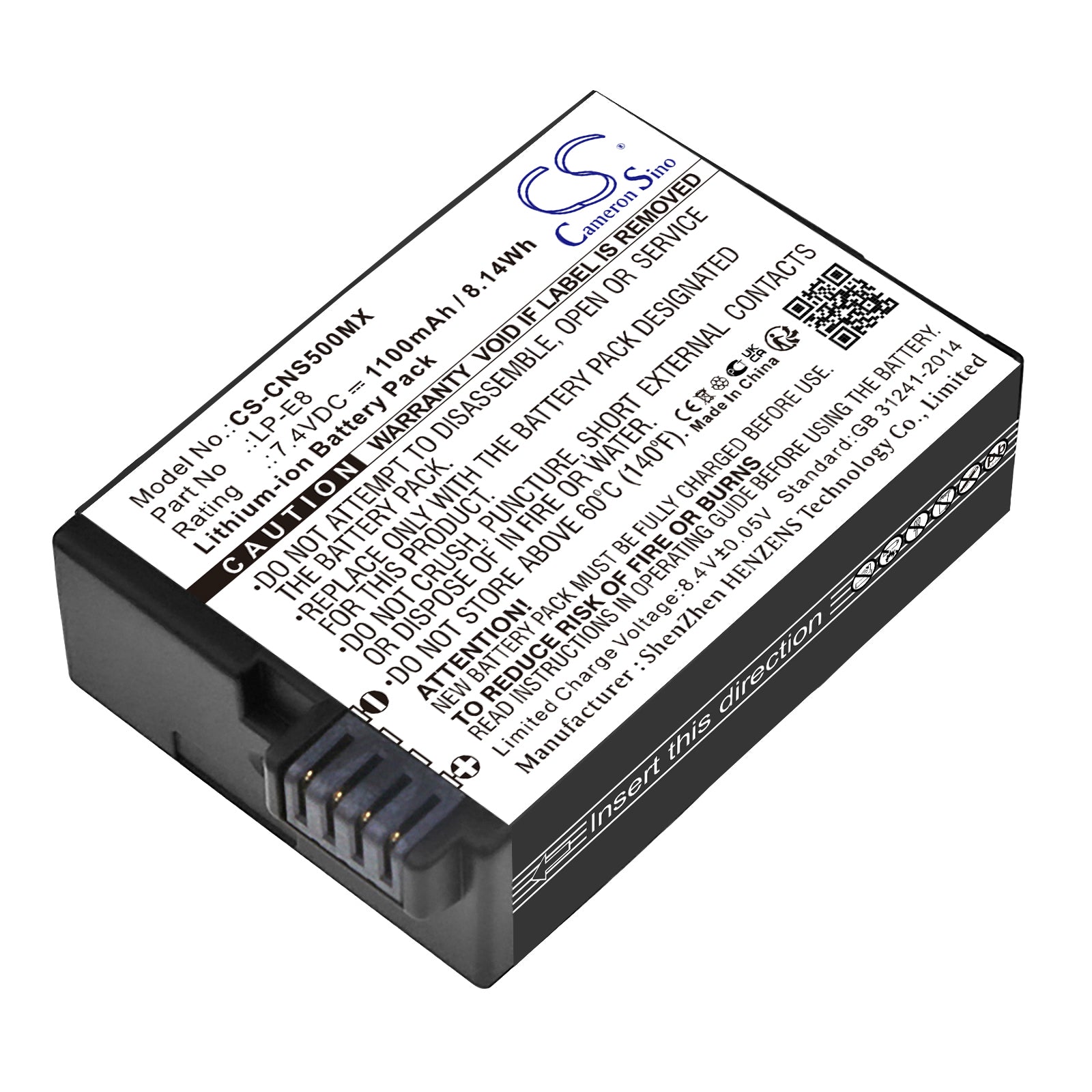 7.4V 1100mAh Li-ion Battery for Canon EOS DSLR: 550D, 600D, 650D, 700D, Rebel T2i-T5i, Kiss X4-X6i
