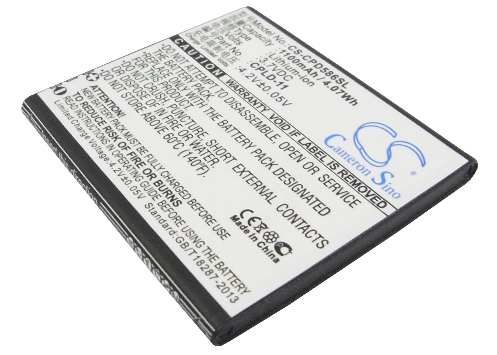 1100mAh CPLD-11 Replacement Battery for Coolpad 5860S, 5910, 7268 Smartphones - 3.7V Li-ion
