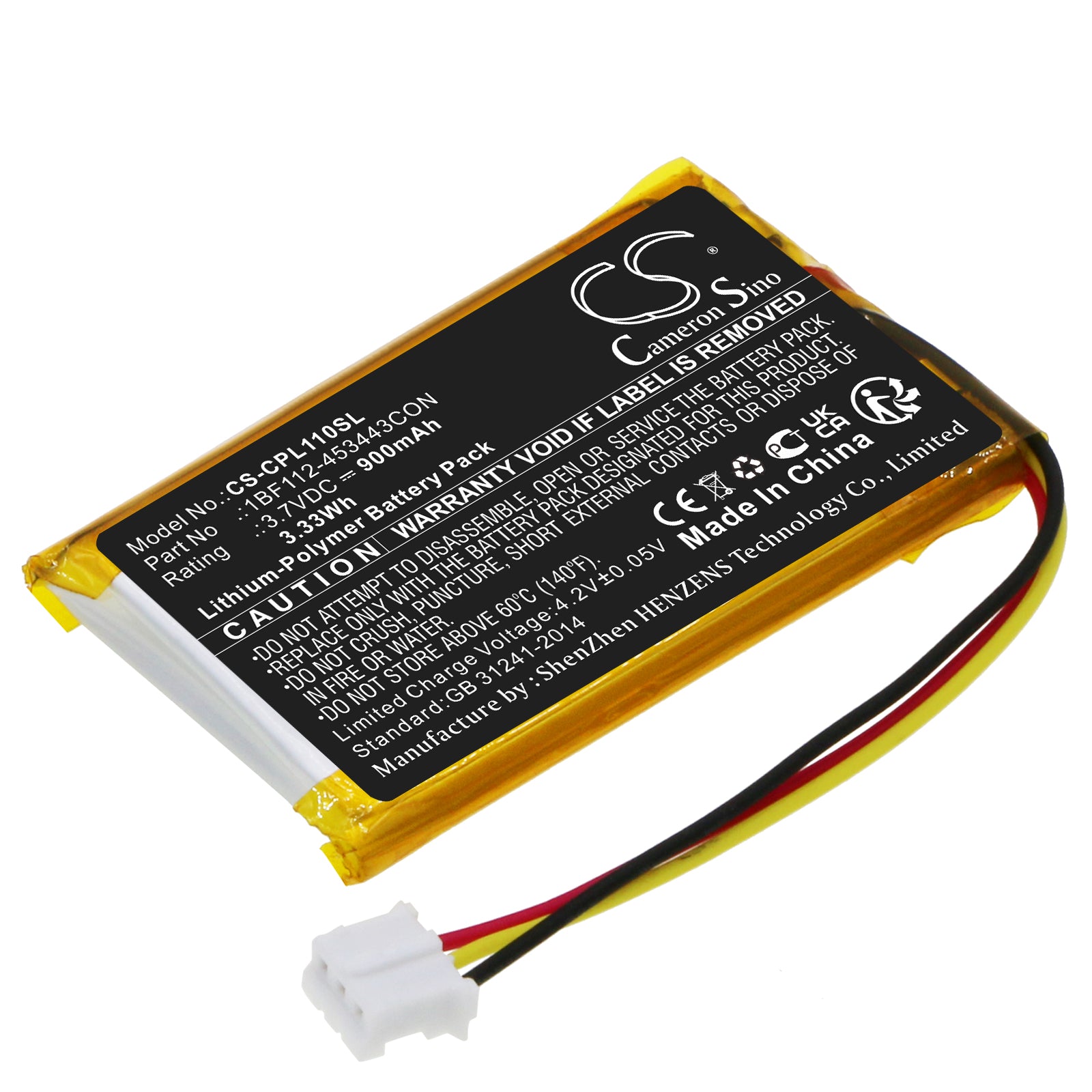 900mAh Li-Polymer Replacement Battery for CalAmp LMU-1100, LMU-5500 GPS Trackers, 3.7V - Extended Life
