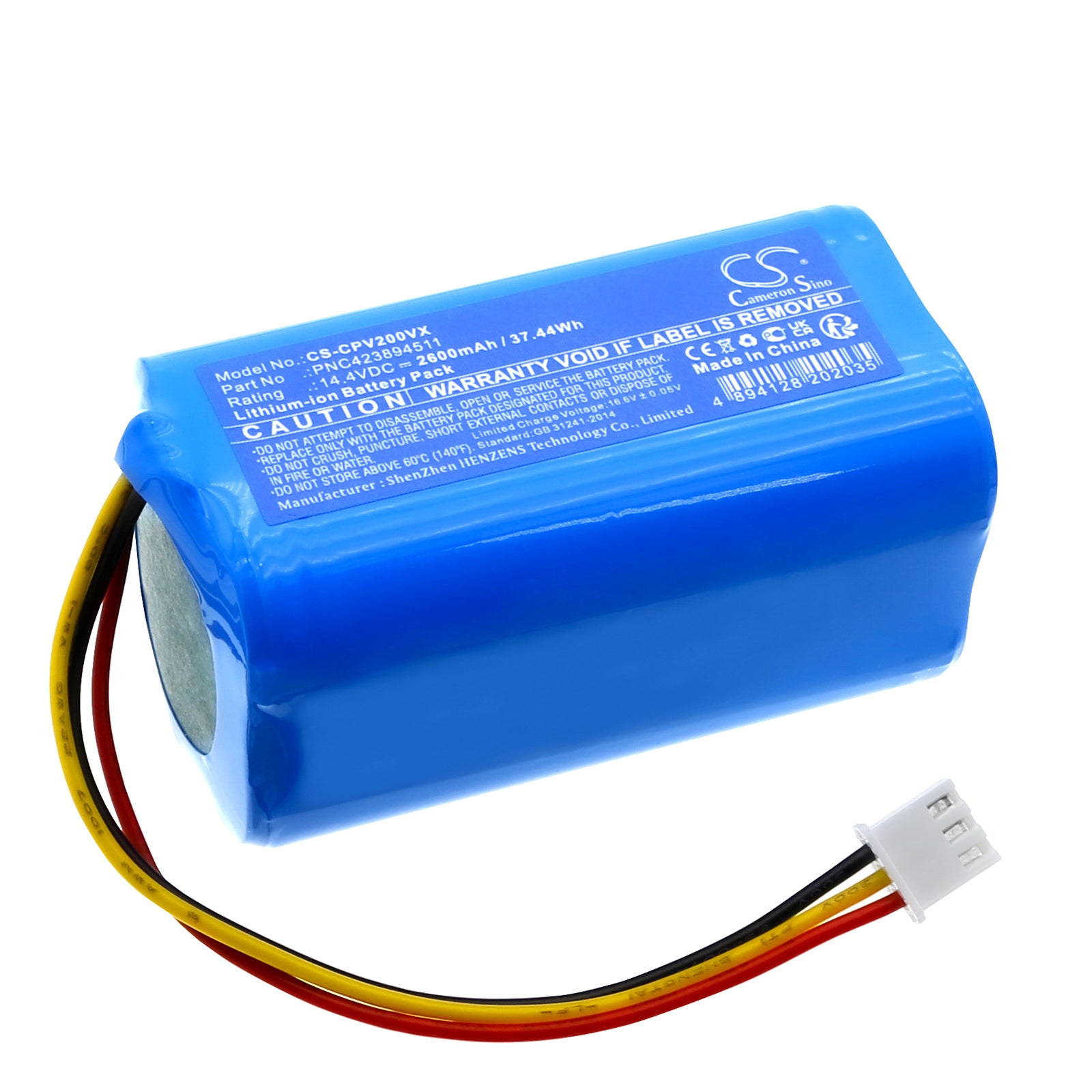 2600mAh 14.4V Robotic Vacuum Battery for Concept VR2000/VR2010, ETA 2219 Nico, 69x37.5x37mm
