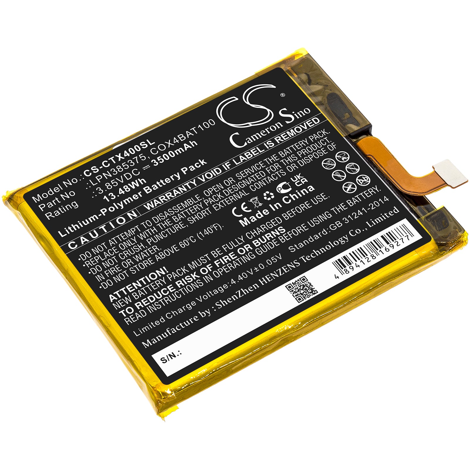 Crosscall Core-X4 Replacement Battery: 3500mAh, 3.85V Li-Polymer - LPN385375 Smartphone Battery
