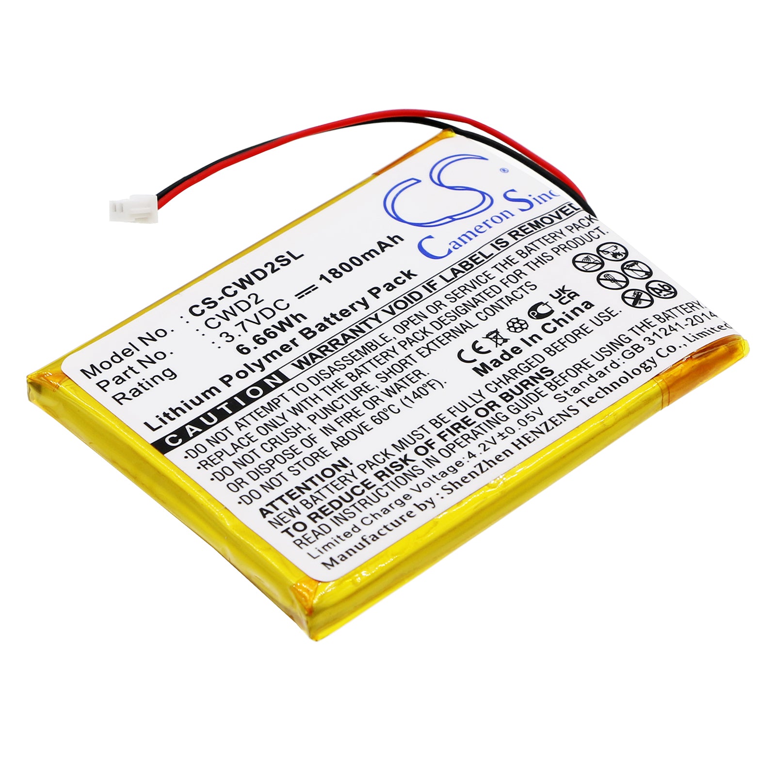 1800mAh 3.7V Li-ion Replacement Battery for Cowon D2/D2 Plus (2GB-16GB) Media Players
