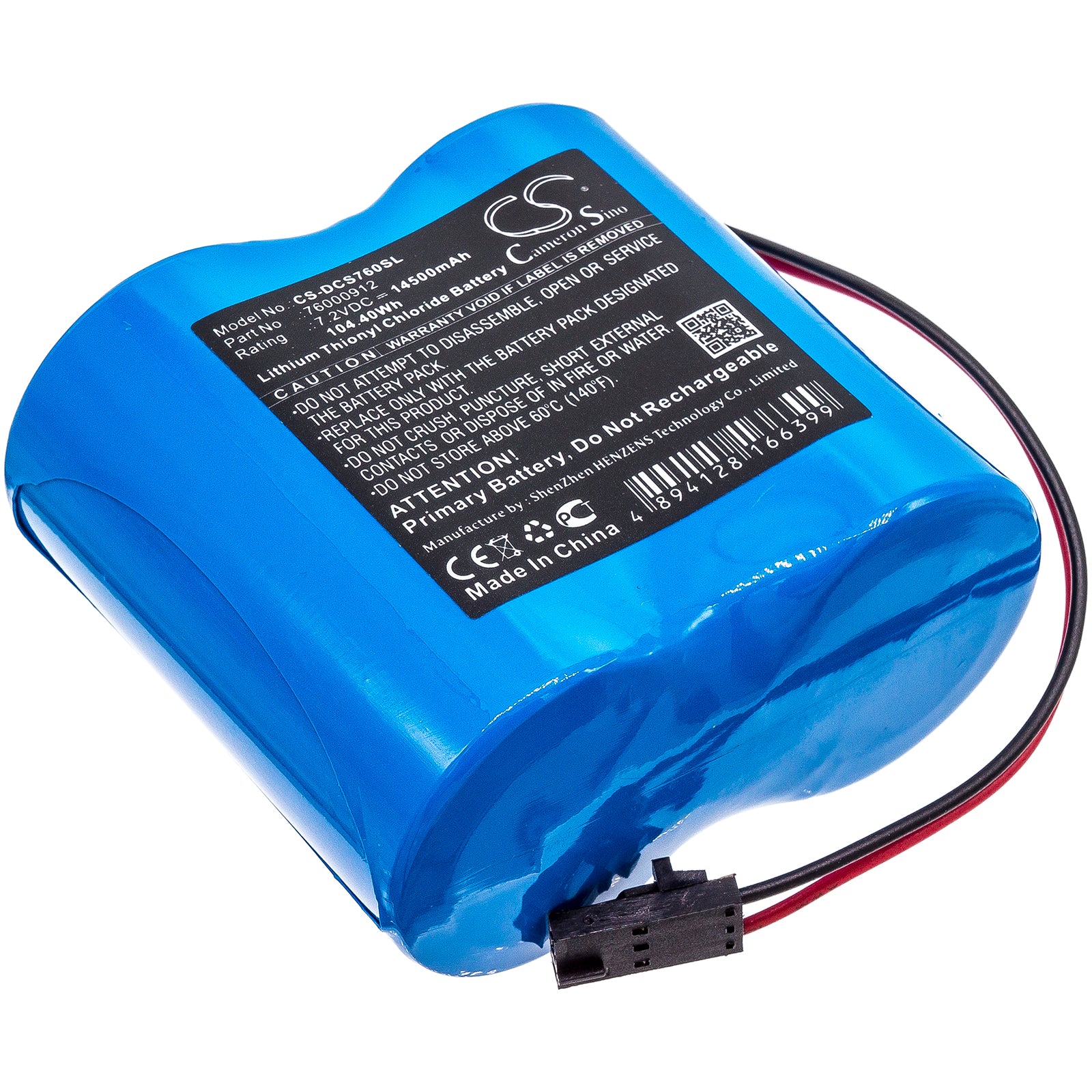 7.2V 14500mAh Li-SOCl2 Battery - Digi Connect Sensors, Survey Equipment, & Test Gear - 62.5x66.1x33.2mm
