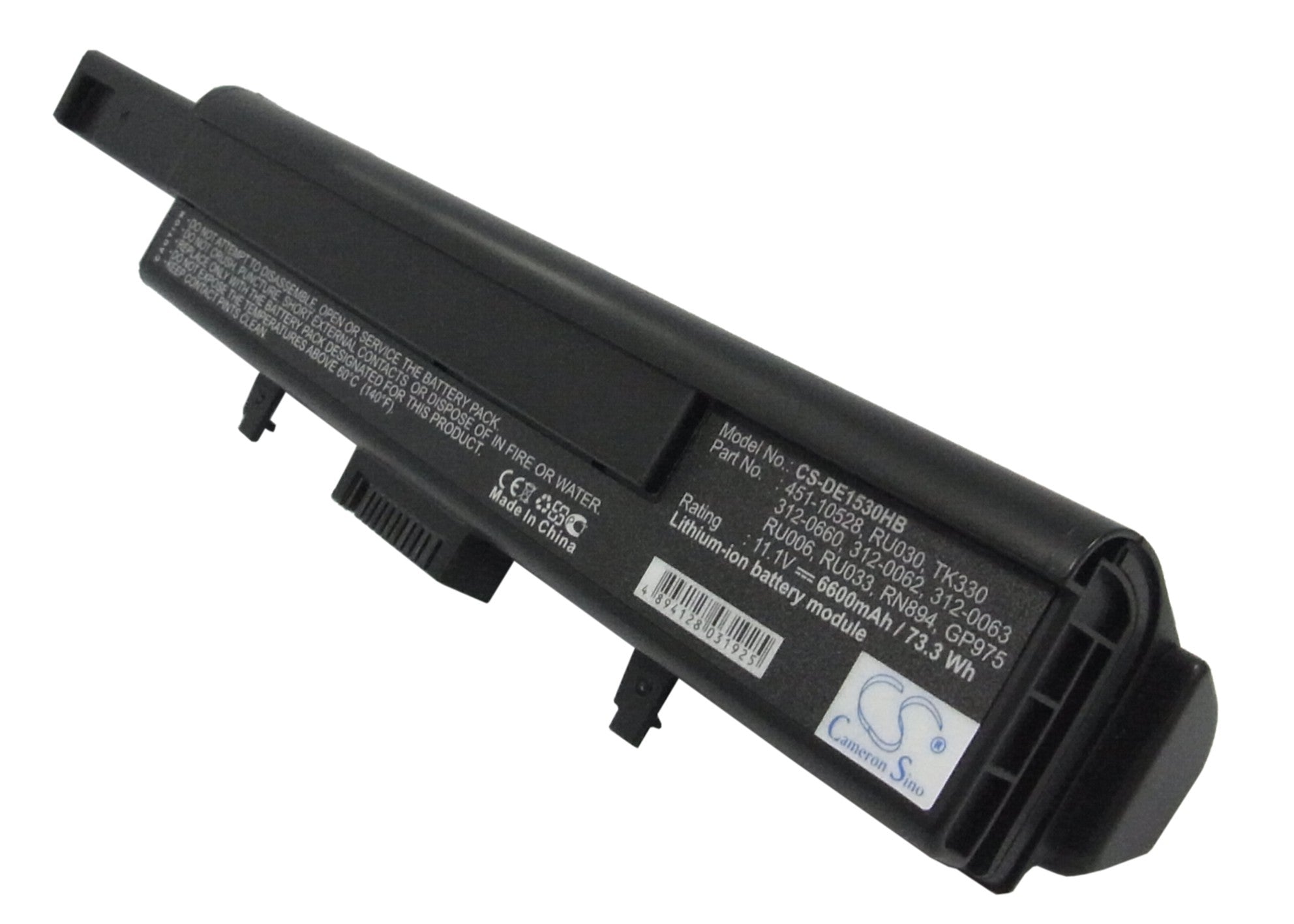 6600mAh Extended Life Laptop Battery for DELL XPS M1530 Series - 11.1V 73.26Wh Replacement - High Capacity Li-ion Power Upgrade
