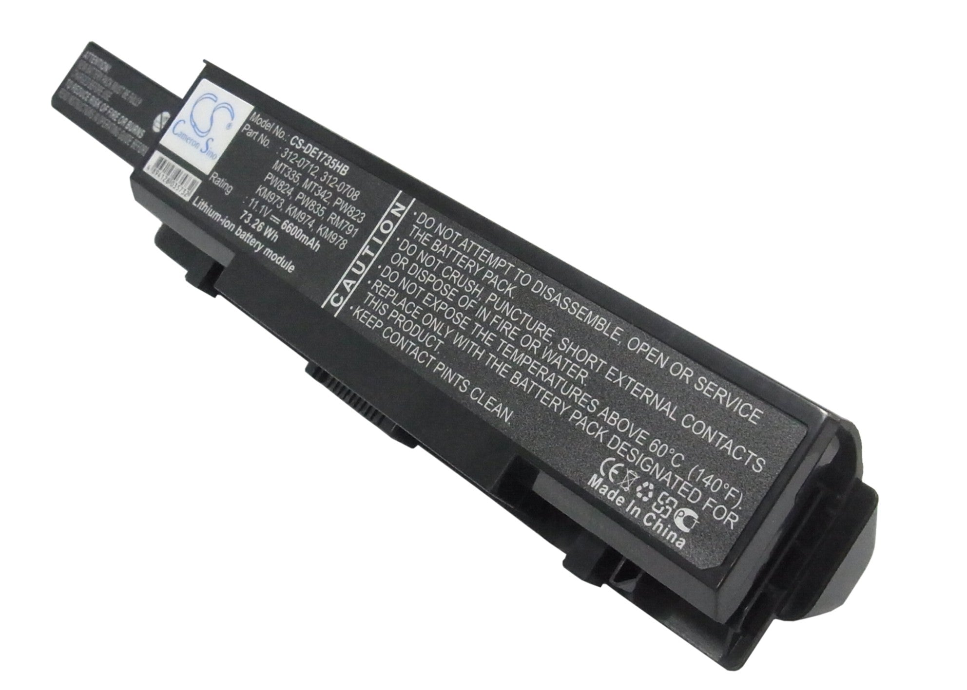 6600mAh Extended Battery for DELL Studio 1735 1736 1737 Laptop - 11.1V, 73Wh, Long-Life Li-ion Replacement
