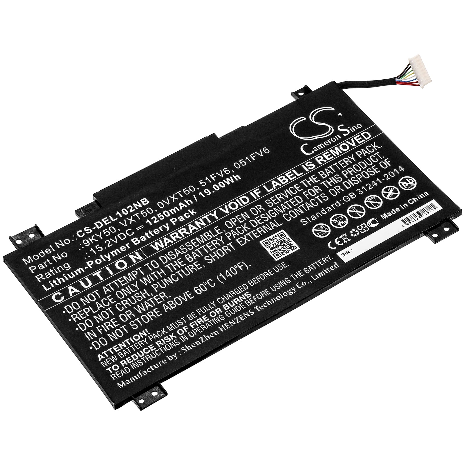 1250mAh Replacement Battery for Dell Latitude 10 STE2 Tablet/Notebook - Li-Polymer 15.2V 19Wh - 9KY50, VXT50
