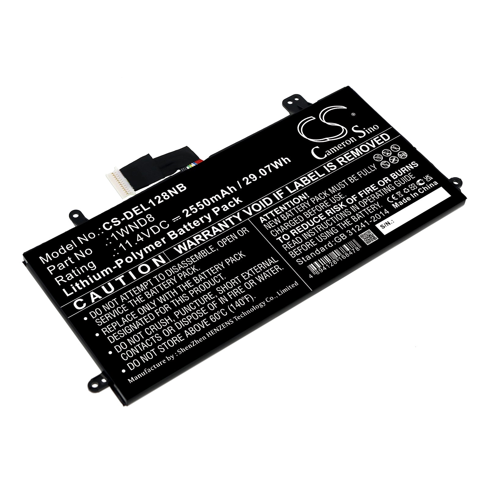 2550mAh Battery for DELL Latitude 12 5285 Laptop, 11.4V 29.07Wh Li-Polymer Replacement - 1WND8
