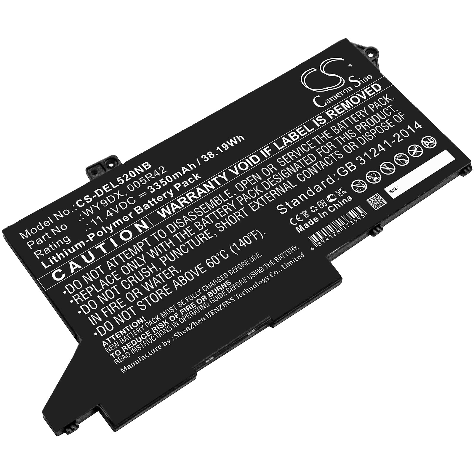 3350mAh Replacement Battery for DELL Latitude 5420 & 5520 Laptop - WY9DX, 005R42 - 11.4V Li-Polymer
