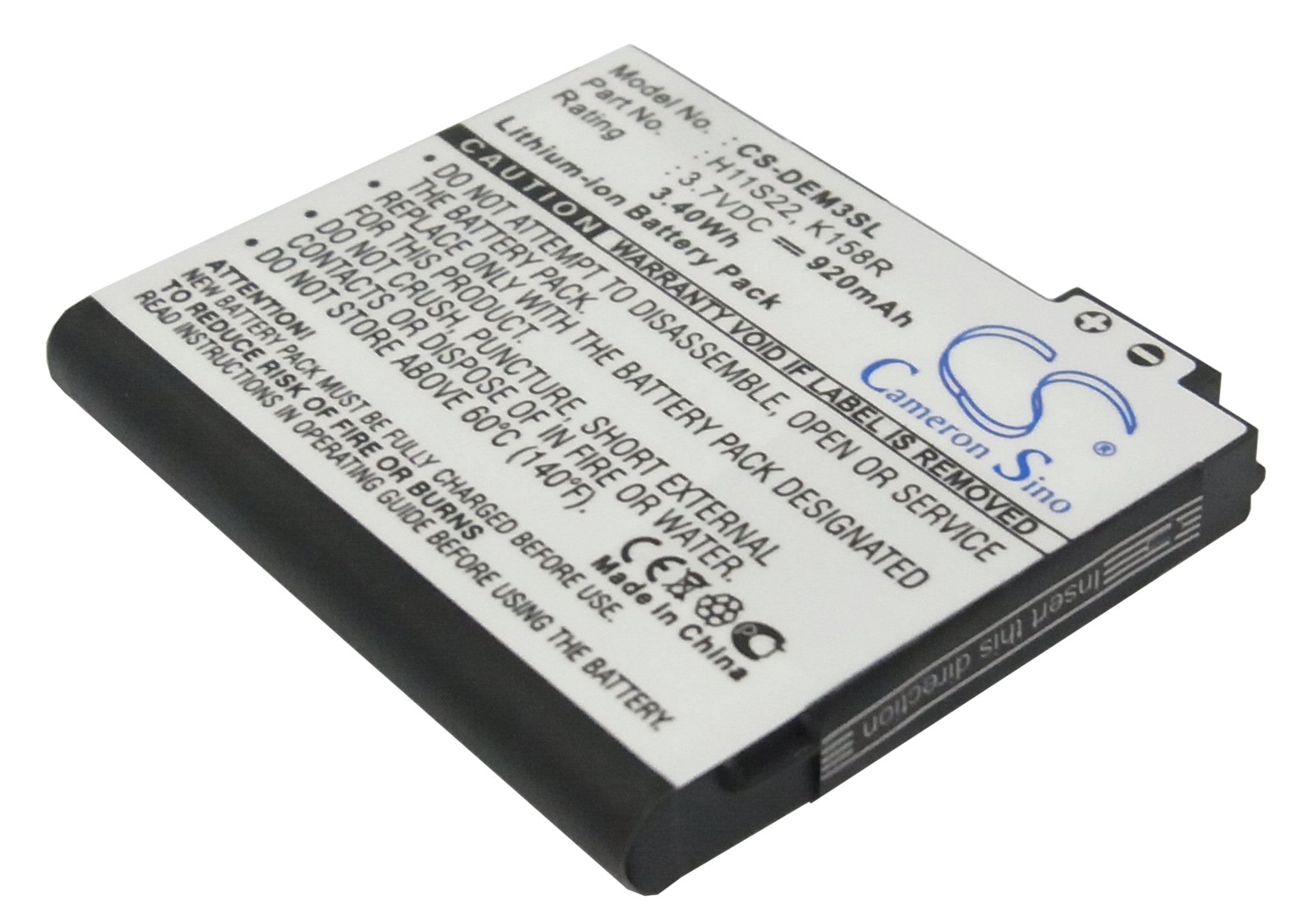 920mAh 3.7V Li-ion Replacement Battery for DELL Mini 3, 3i, 3iX, Aero, 3iw, V01B, V02B, 3T1 Smartphone 
