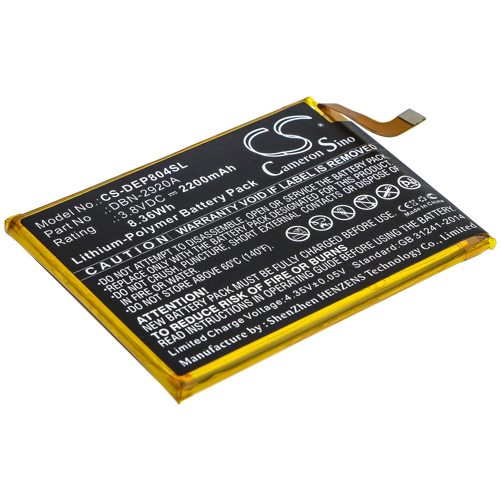 2200mAh Replacement Battery for Doro 8040, 8042 Smartphones - 3.8V Li-Polymer, DSB-0090 Model
