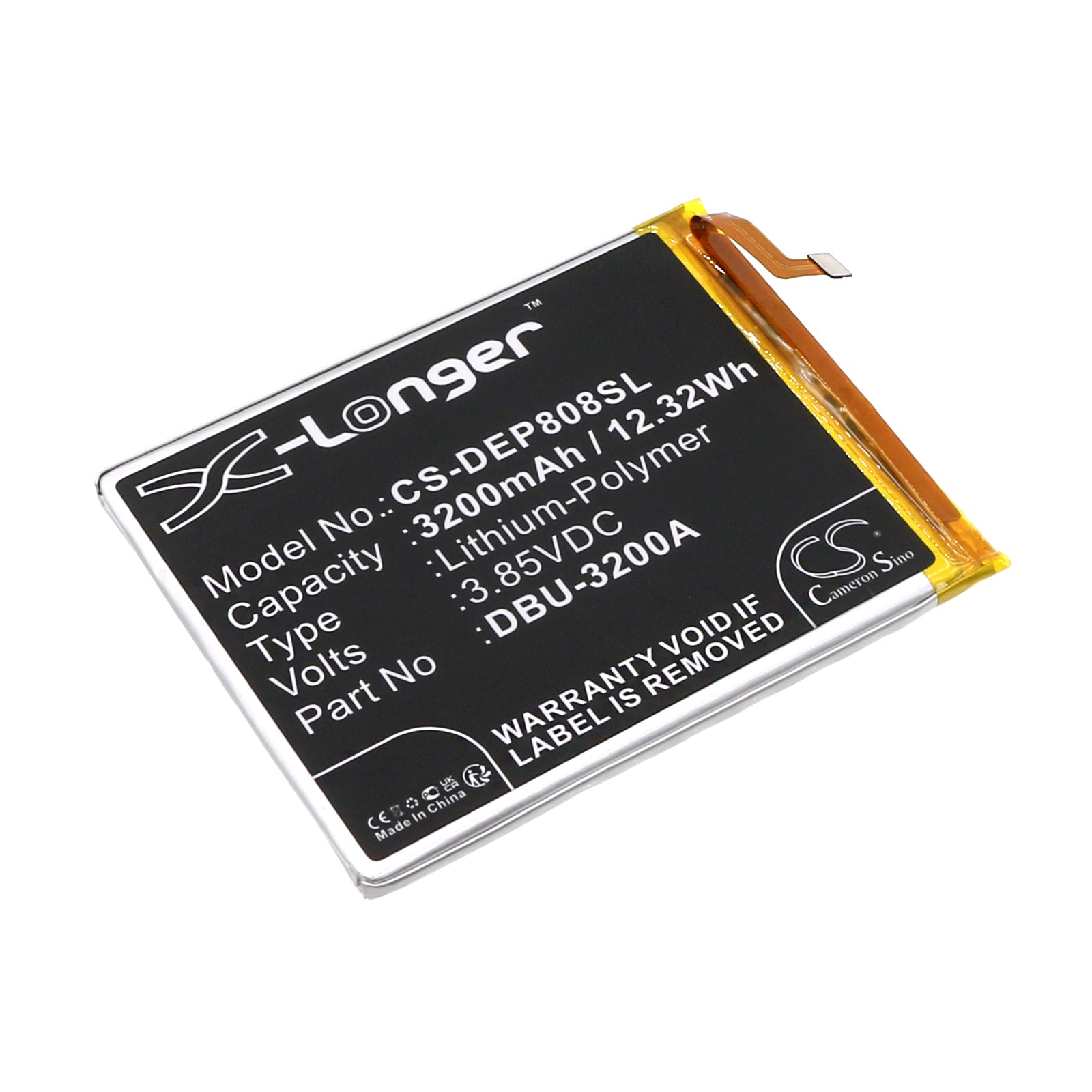 3200mAh Li-Polymer Replacement Battery for Doro 8080, 8050 Smartphones - DBU-3200A, 3.85V
