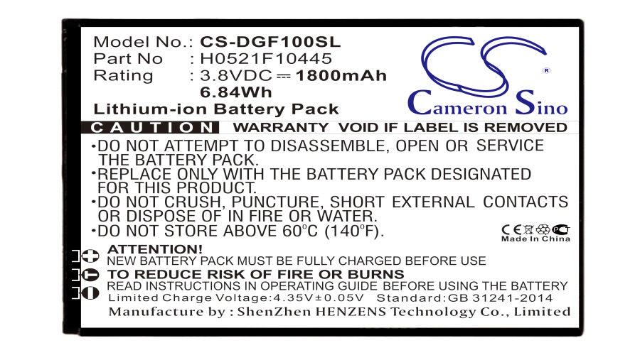 1800mAh Battery for Doogee F1 Smartphone - 3.8V Li-ion Replacement Battery - H0521F10445
