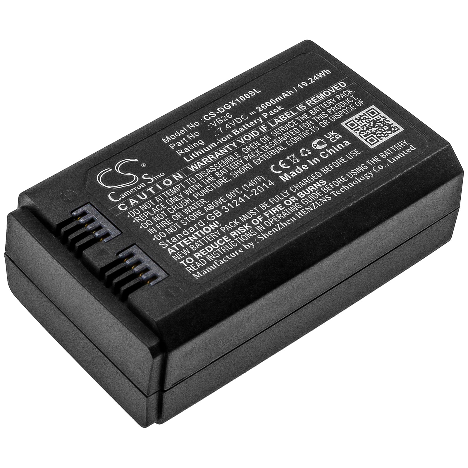 VB26 2600mAh Battery for Godox V1 Flash: 7.4V, 19.24Wh, Li-ion Replacement Strobe Power

