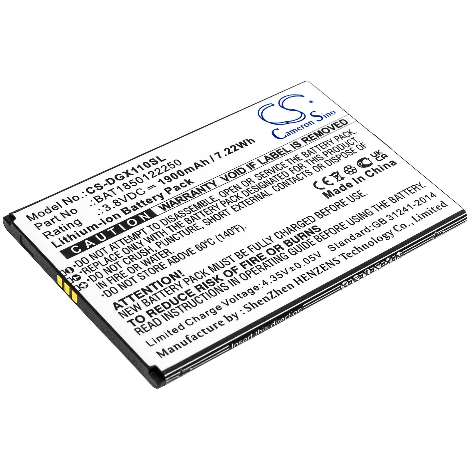 1900mAh Replacement Battery for Doogee X11 Smartphone - 3.8V Li-ion, BAT1850122250, 81.65x54x4mm
