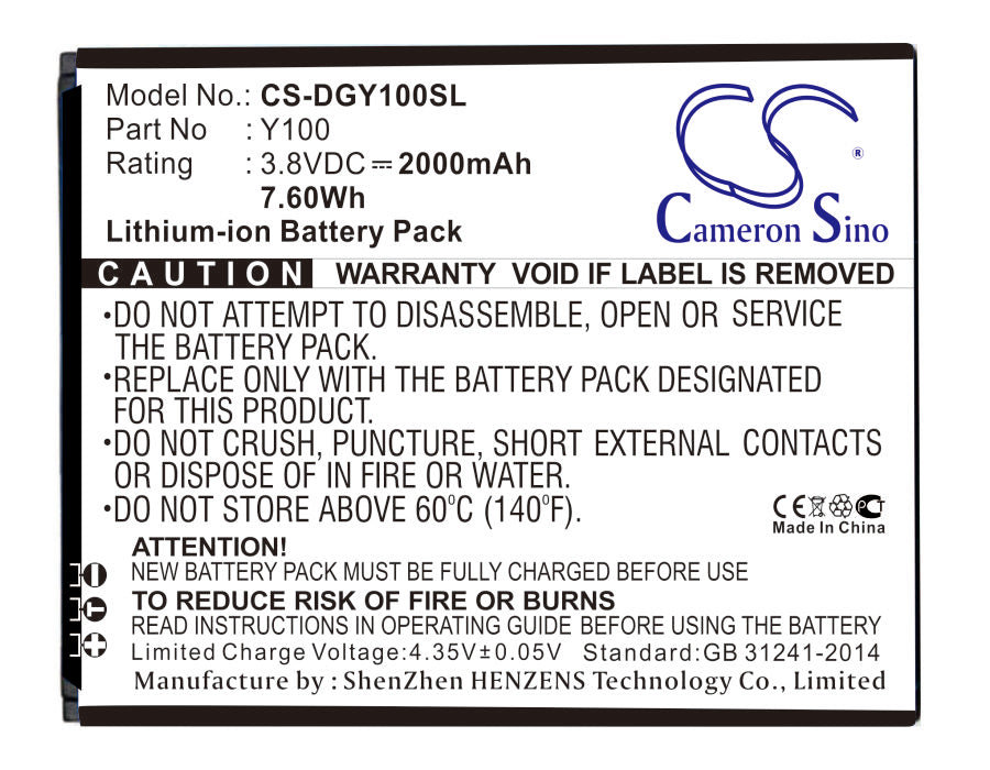 Doogee Y100, Y100 Pro, Valencia 2 Mobile Battery - 2000mAh, 3.8V Li-ion Replacement Battery
