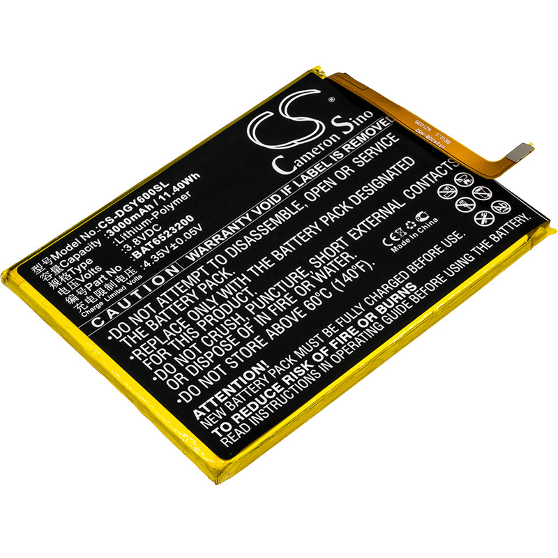 3000mAh Replacement Battery for Doogee Y6 & Y6c Smartphones - 3.8V Li-Polymer - BAT6523200
