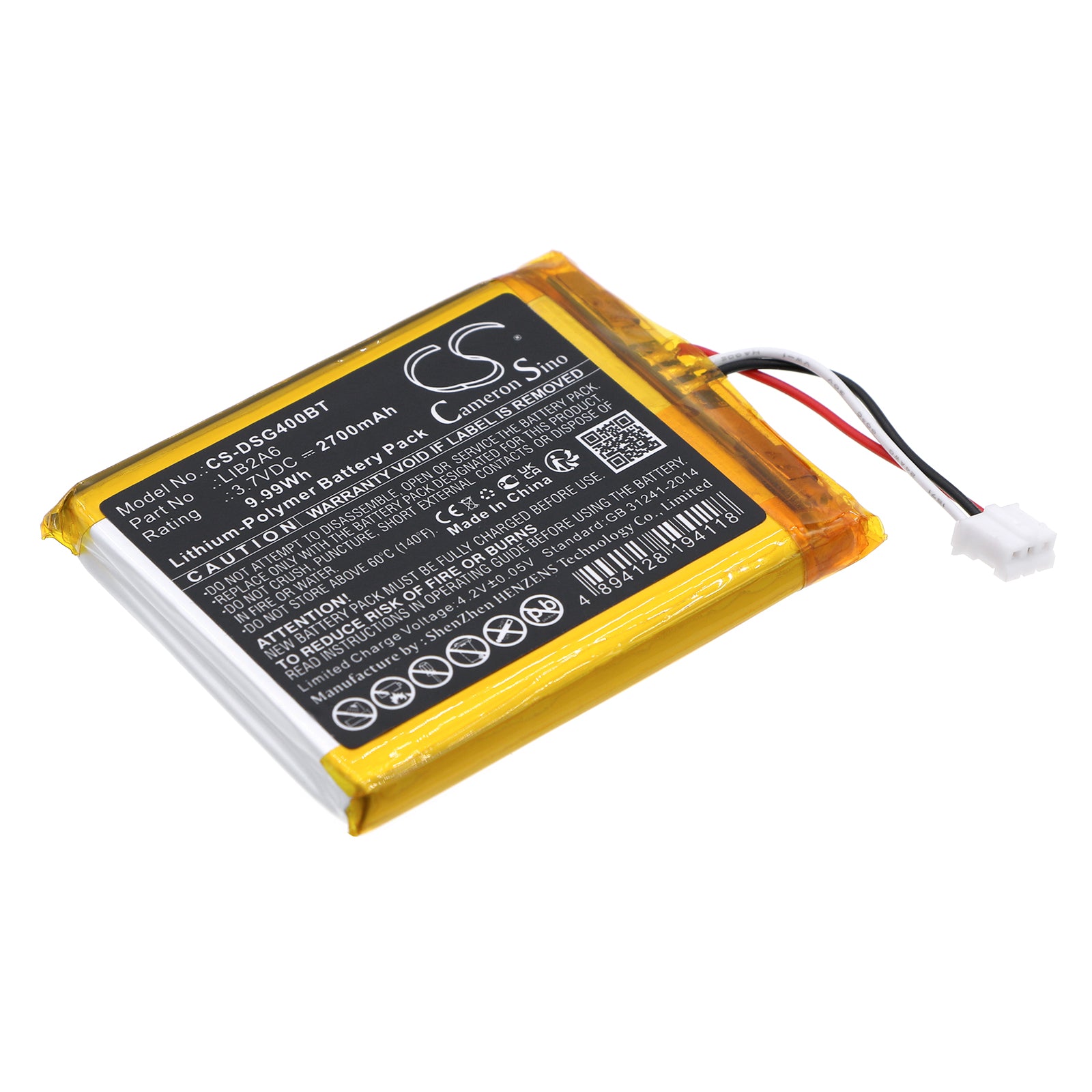 2700mAh 3.7V Li-Polymer Replacement Battery for DSC GS4005 & Visonic BGS-220 Alarm Communicators
