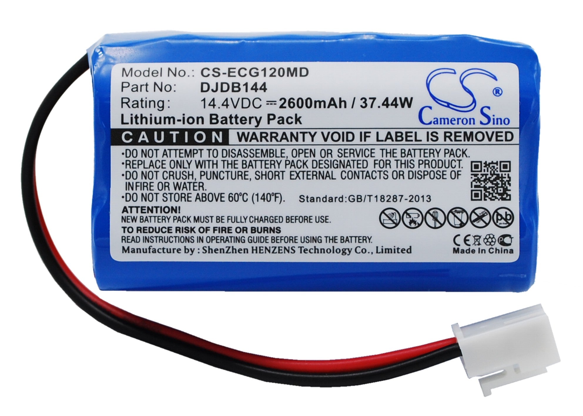 2600mAh Battery for CMICS DJDB1200 & ECG-11D Medical Devices, 14.4V Li-ion Replacement 
