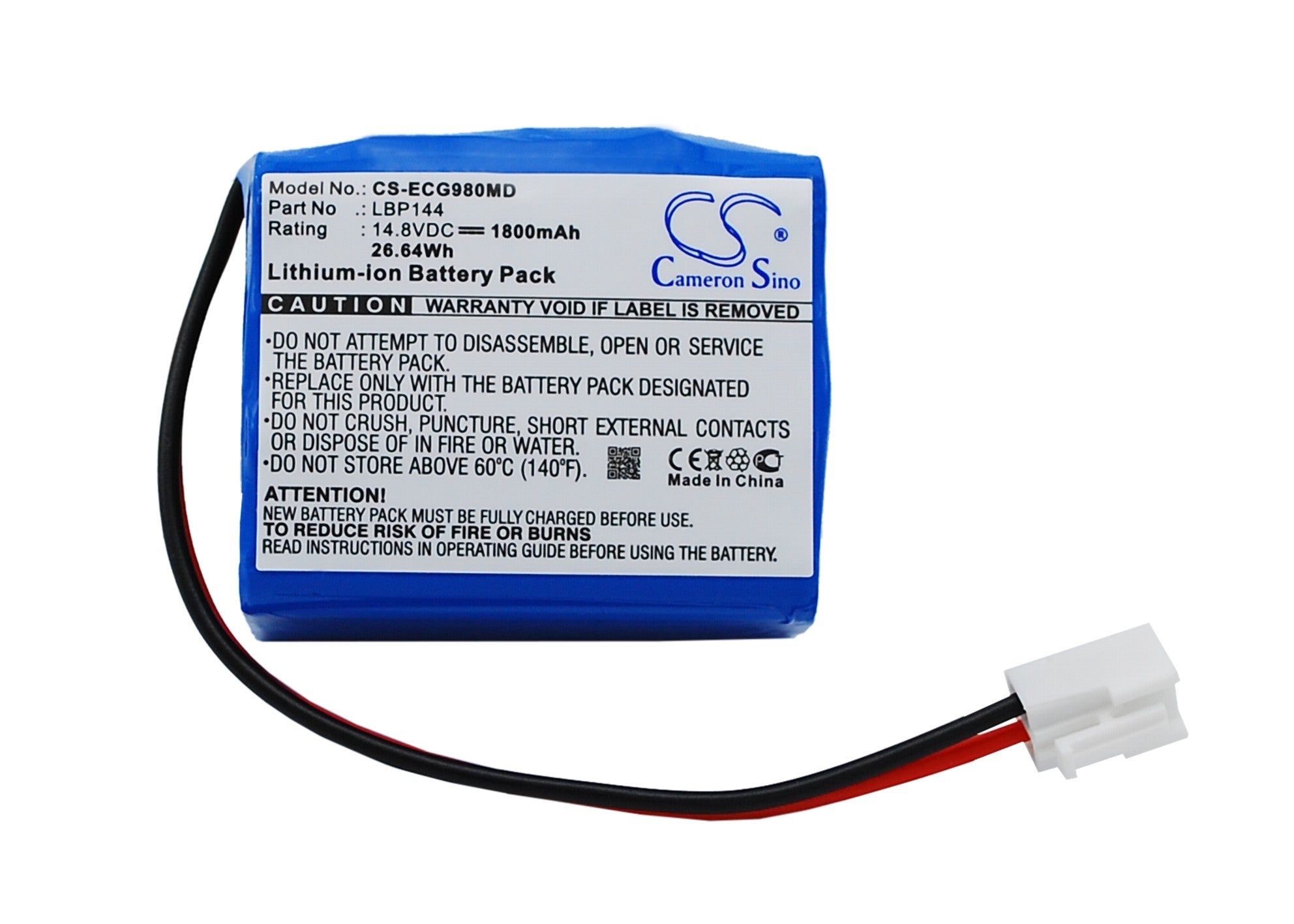 1800mAh Li-ion Replacement Battery for Biocare ECG-9801/9803 ECG Machine - 14.8V 26.64Wh
