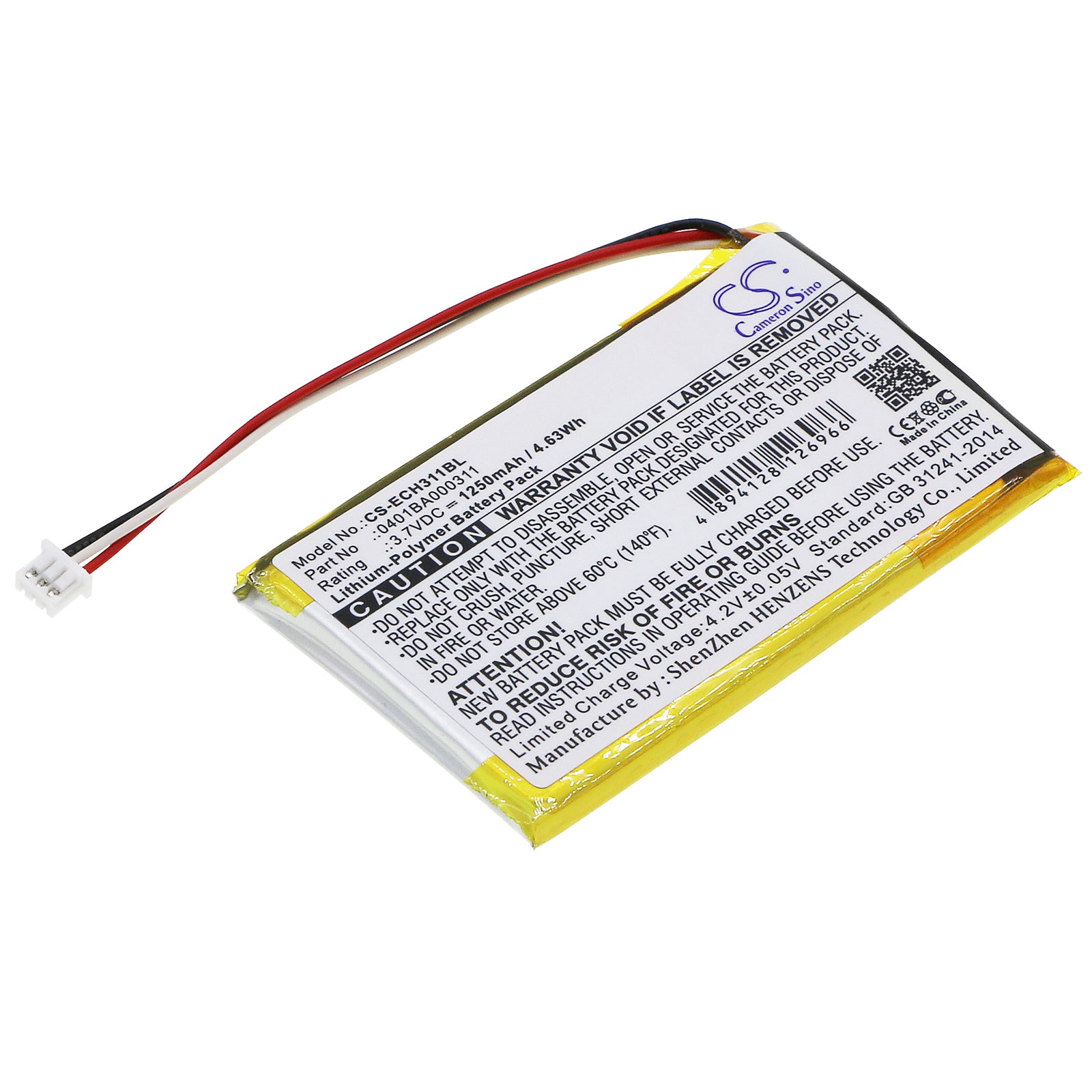1250mAh 3.7V Li-Polymer Battery Replacement for ELCA MITO-VETTA, MAGO-EVO, Alpi Crane Remotes - 59.7x37.1x6.3mm

