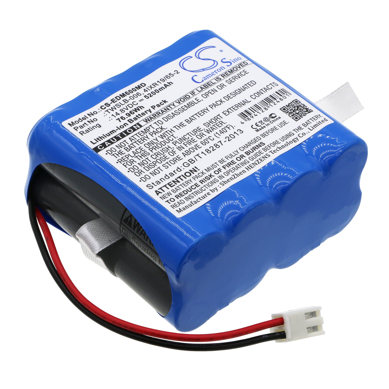 EDAN F6, F9 Fetal Monitor Battery: High-Capacity 5200mAh, 14.8V Li-ion Replacement - TWSLB-006, 76.96Wh
