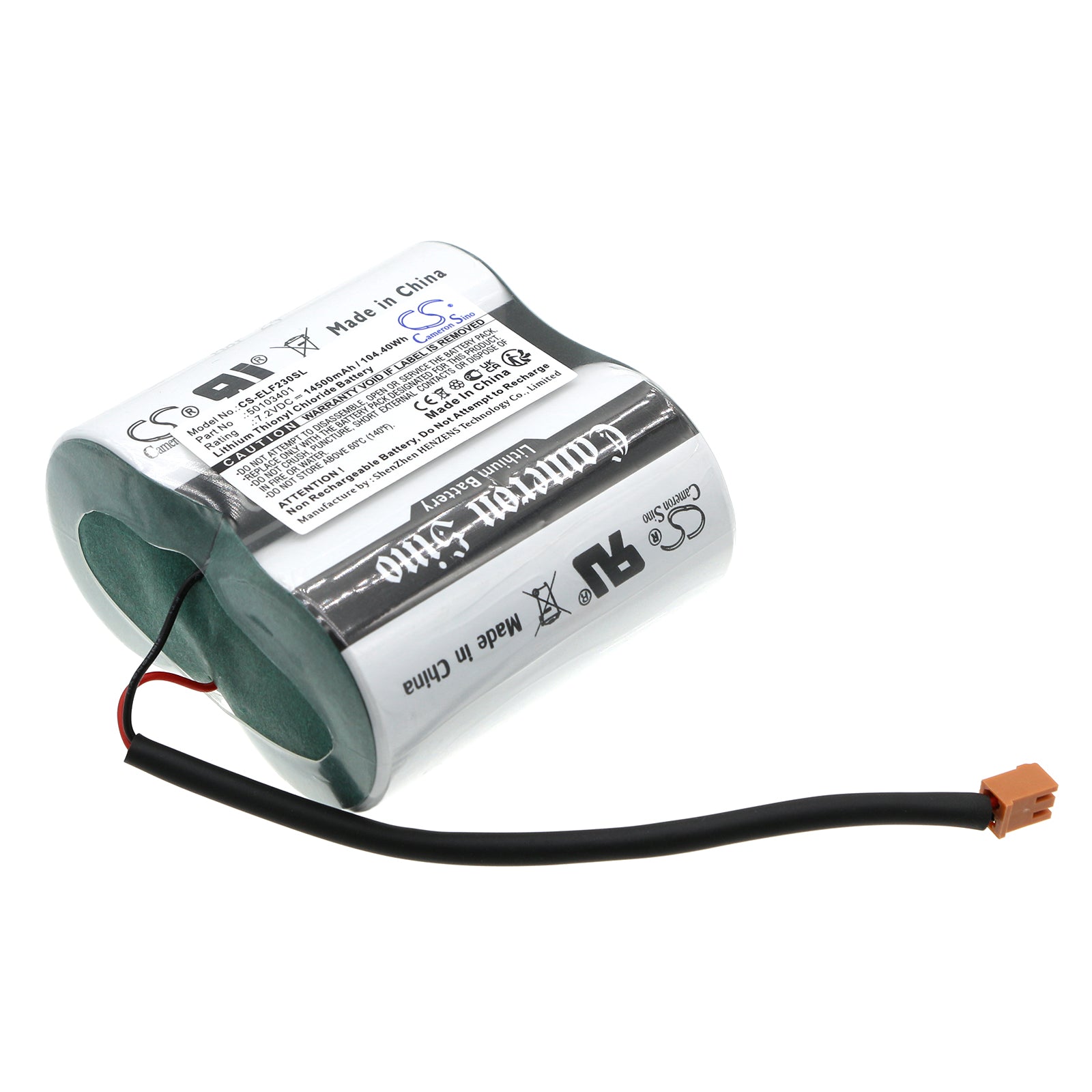 7.2V 14500mAh Li-SOCl2 Battery for Elster Smart Meter FE230 & 50103401 - High Capacity Replacement, 66.1x62x33.2mm, 104.40Wh
