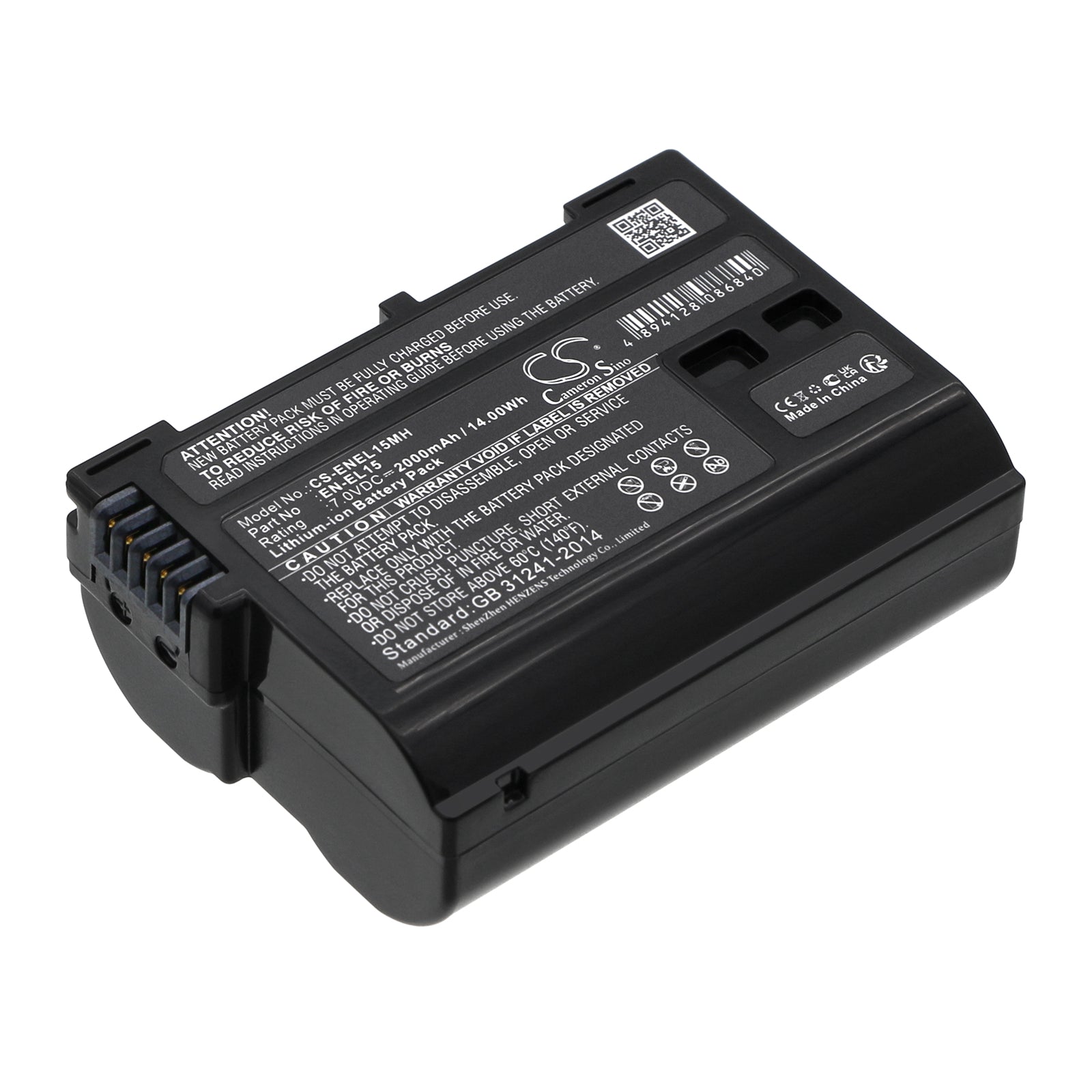 2000mAh EN-EL15 Replacement Battery for Nikon D7000 D800 D850 Z6 Z7 D7500 D780 Cameras - 7.0V 14Wh Li-ion Backup
