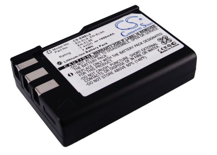 1000mAh 7.4V Li-ion Replacement Battery for Nikon DSLR-D40, D60, D5000 Series Cameras; EN-EL9/EN-EL9E/EN-EL9A 
