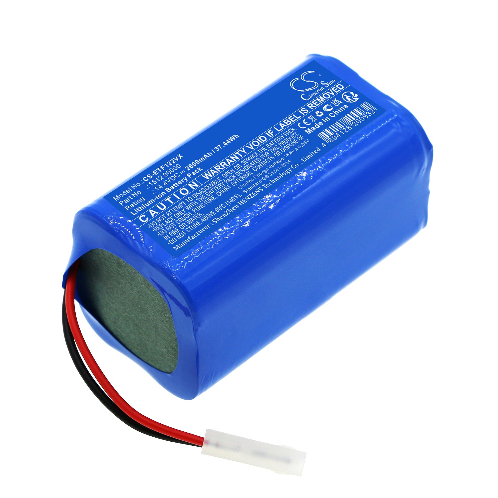 2600mAh 14.4V Li-ion Replacement Battery for ETA Fido/Felix 1226 1512 Robotic Vacuum - Extended Runtime Power Pack
