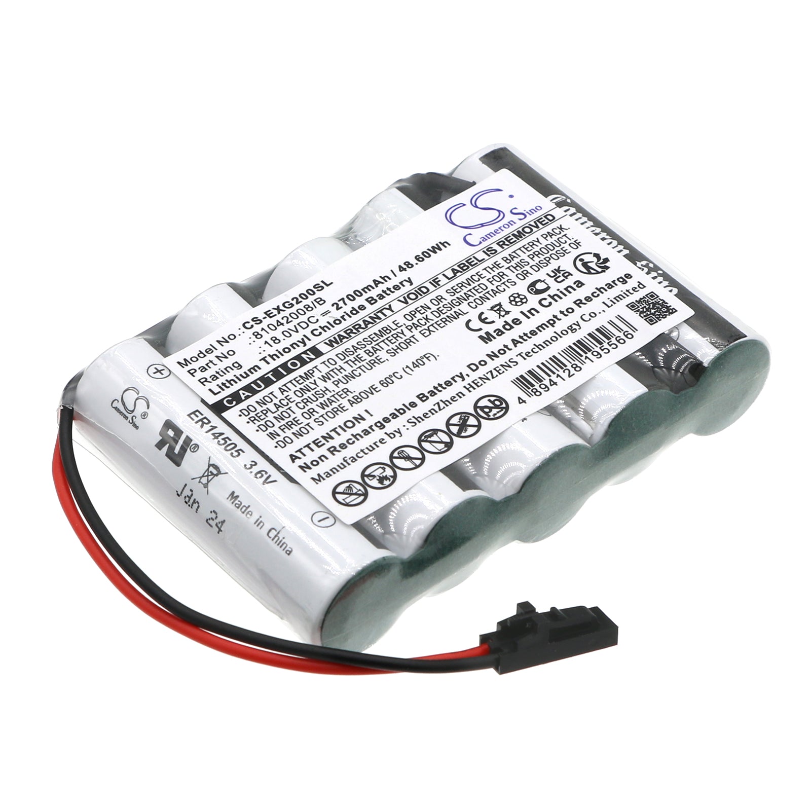 Exogen 2000+ Bone Stimulator Battery - 18V 2700mAh Li-SOCl2 Replacement for 81042008/B, OM0051, TL-5275 - 72.3x52.1x14.5mm
