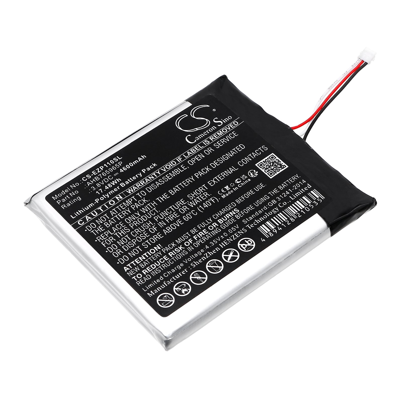 4600mAh Replacement Battery for Ezviz CS-DP1C Doorbell Camera - 3.8V Li-Polymer, 17.48Wh
