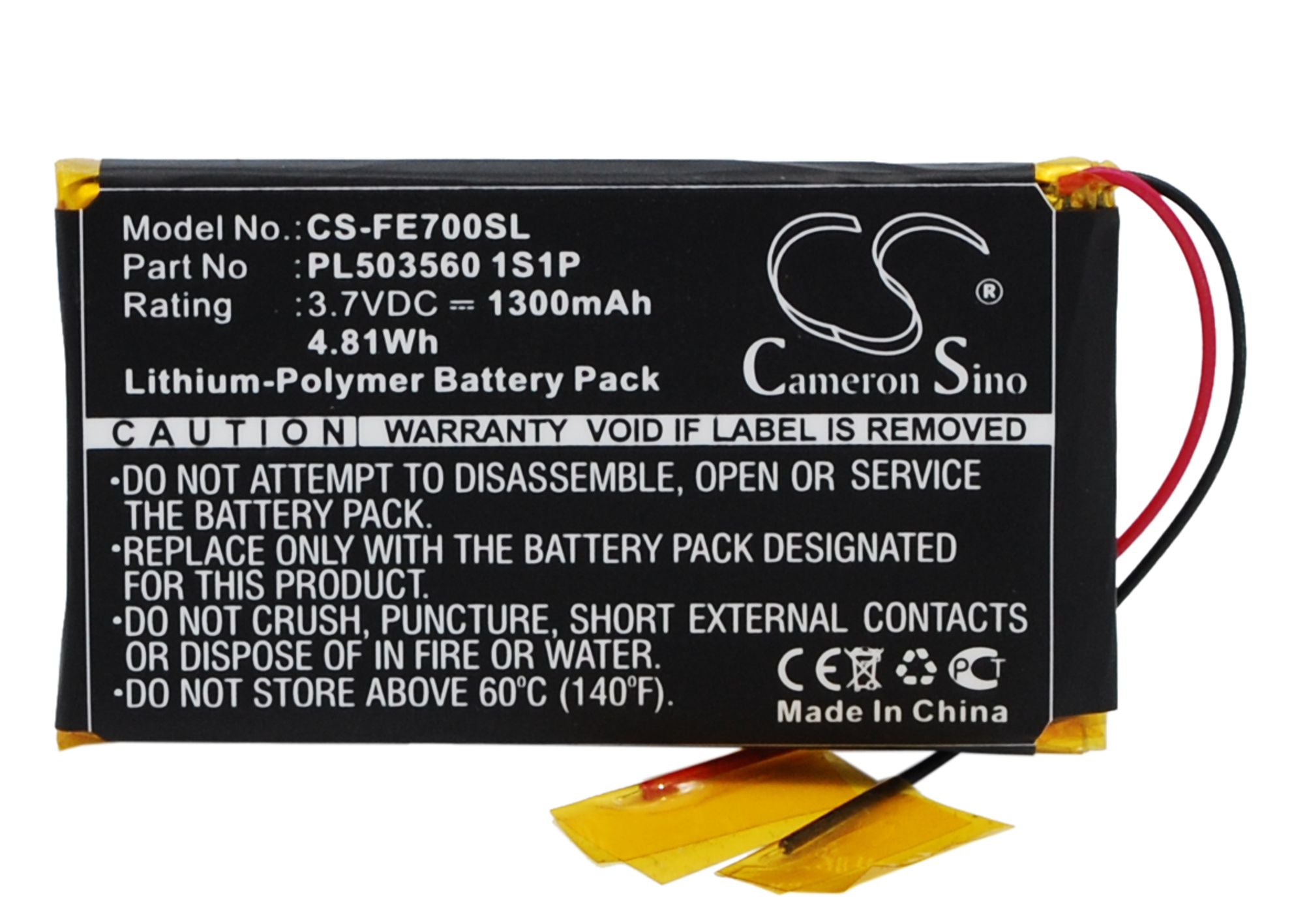 1300mAh Battery Replacement for Fiio E07K Headphone Amplifier - 3.7V Li-Polymer - Exact Fit 60.83x34.62x5.02mm
