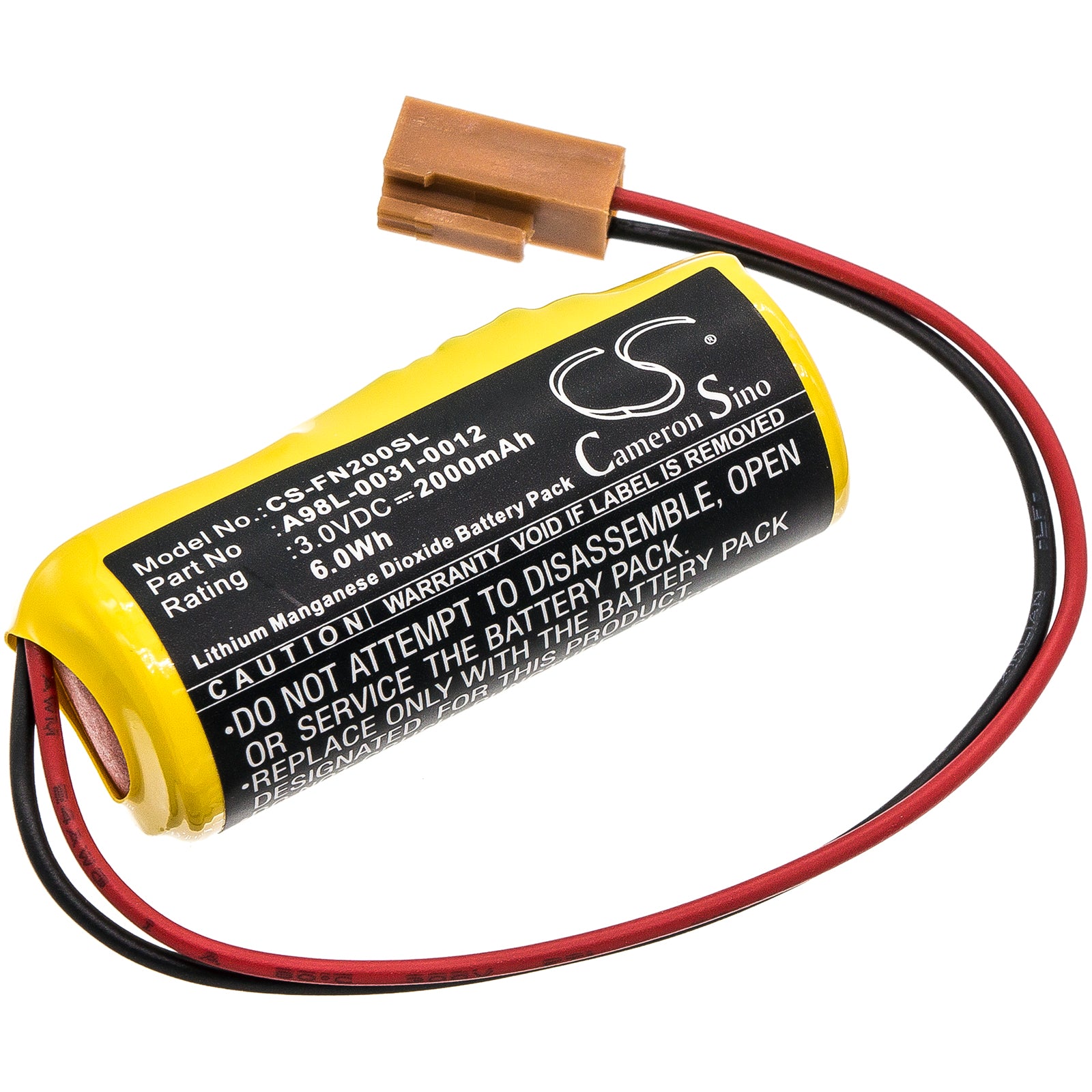 2000mAh 3.0V Li-MnO2 Battery for Fanuc CNC 16i/18i/21i Series PLC, GE, LeBlonde - A98L-0031-0012 Replacement
