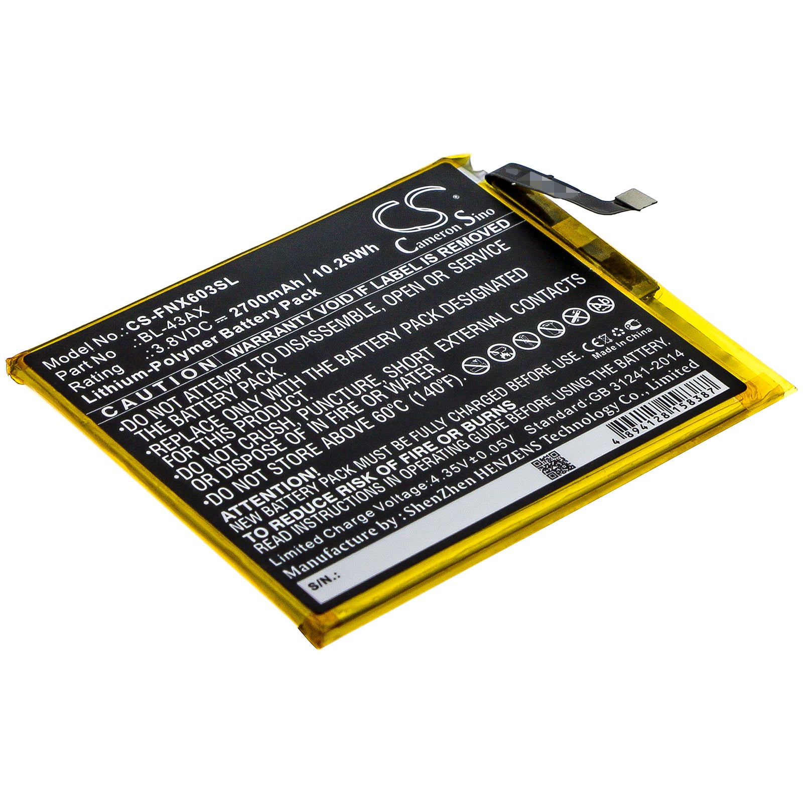2700mAh Replacement Battery for Infinix Zero 5 X603 Smartphone - BL-43AX, 3.8V, 10.26Wh - Long Lasting Power
