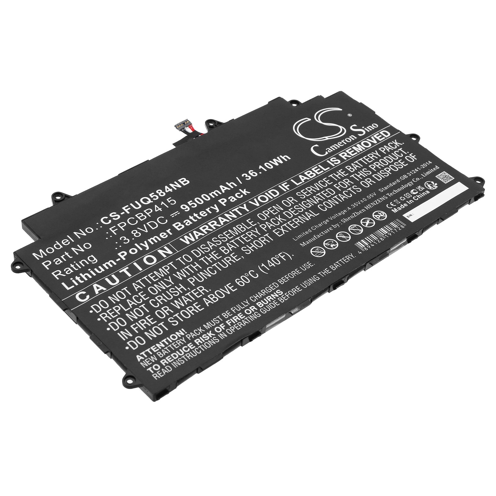 9500mAh Replacement Battery for Fujitsu Stylistic Q584 Tablet - 3.8V 36.1Wh Li-Polymer - CP678530-01, FPB0310
