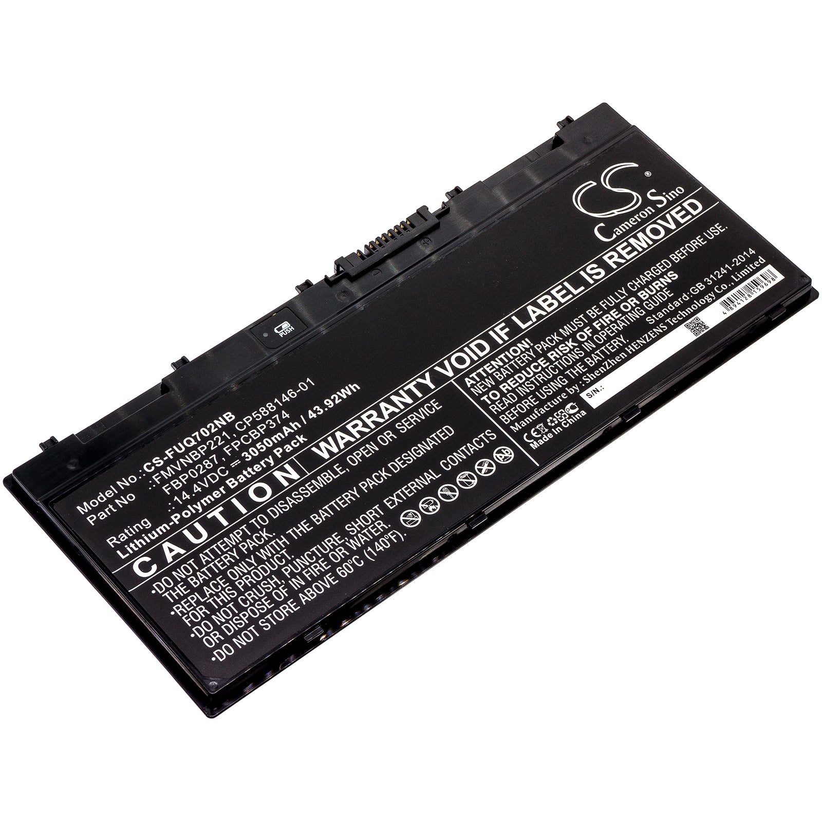 3050mAh Replacement Battery for Fujitsu LifeBook Q702 & Stylistic Q702 - 14.4V 43.92Wh Li-Polymer 
