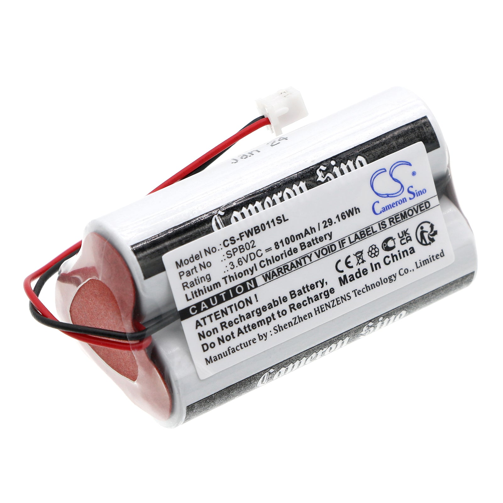 8100mAh 3.6V Li-SOCl2 Battery - Fluidwell F010-F193 & SPB02 Displays - PLC Replacement (50x27x27mm)
