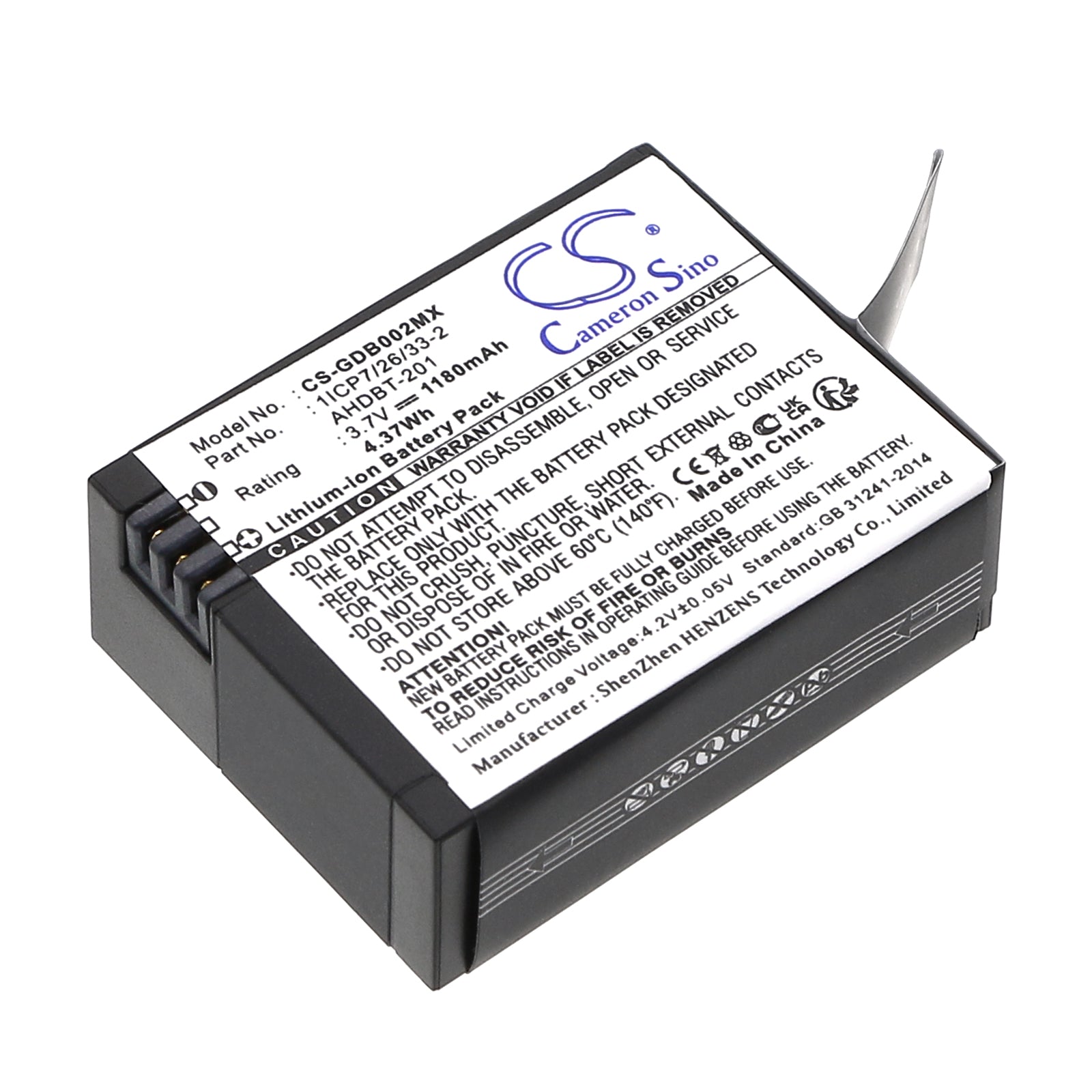 1180mAh Replacement Battery for Giroptic 360, GoPro Hero 3/3+, Rollei 420 - 3.7V Li-ion Action Camera Battery
