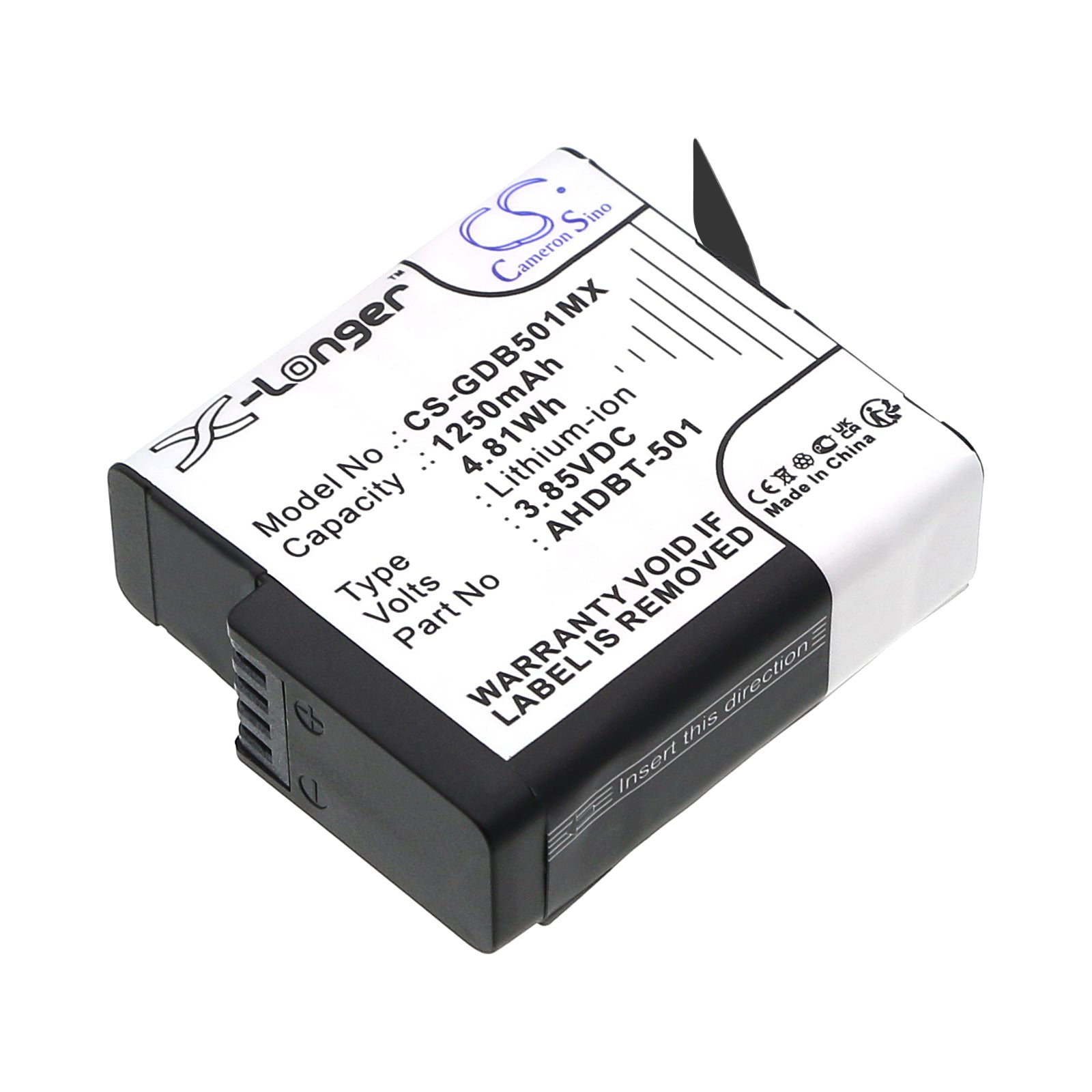 1250mAh Replacement Battery for GoPro Hero 5/6/7/8 Black & 2018 Action Cameras - 3.85V Li-ion
