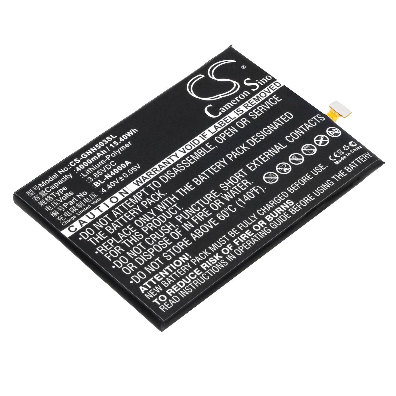4000mAh Replacement Battery for GIONEE GN5003, GN5003s & V187 Pro Smartphone - 3.85V Li-Polymer BL-N4000A
