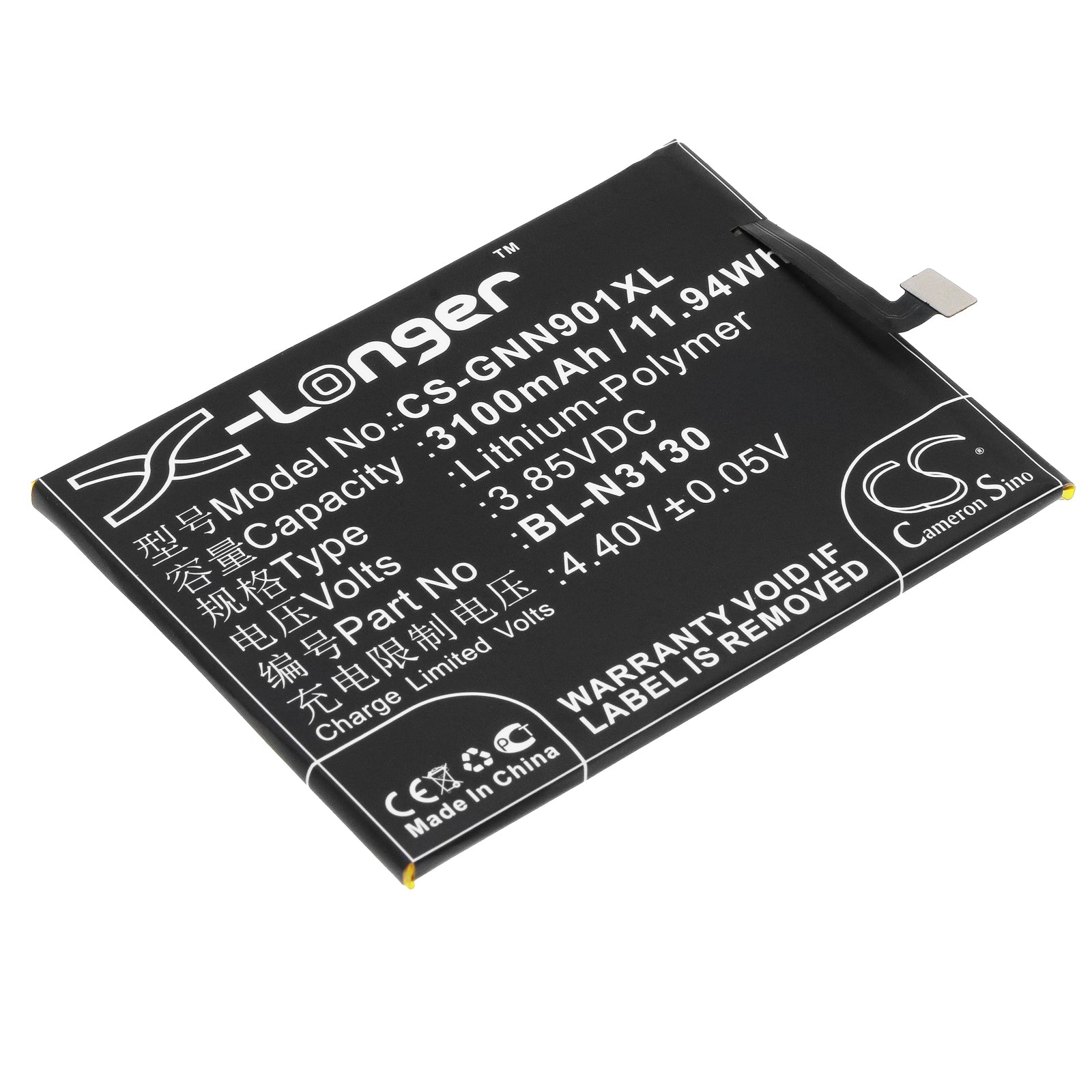 GIONEE S6 Pro Replacement Battery - 3100mAh, 3.85V Li-Polymer - Elife S6 Pro Compatible - BL-N3130
