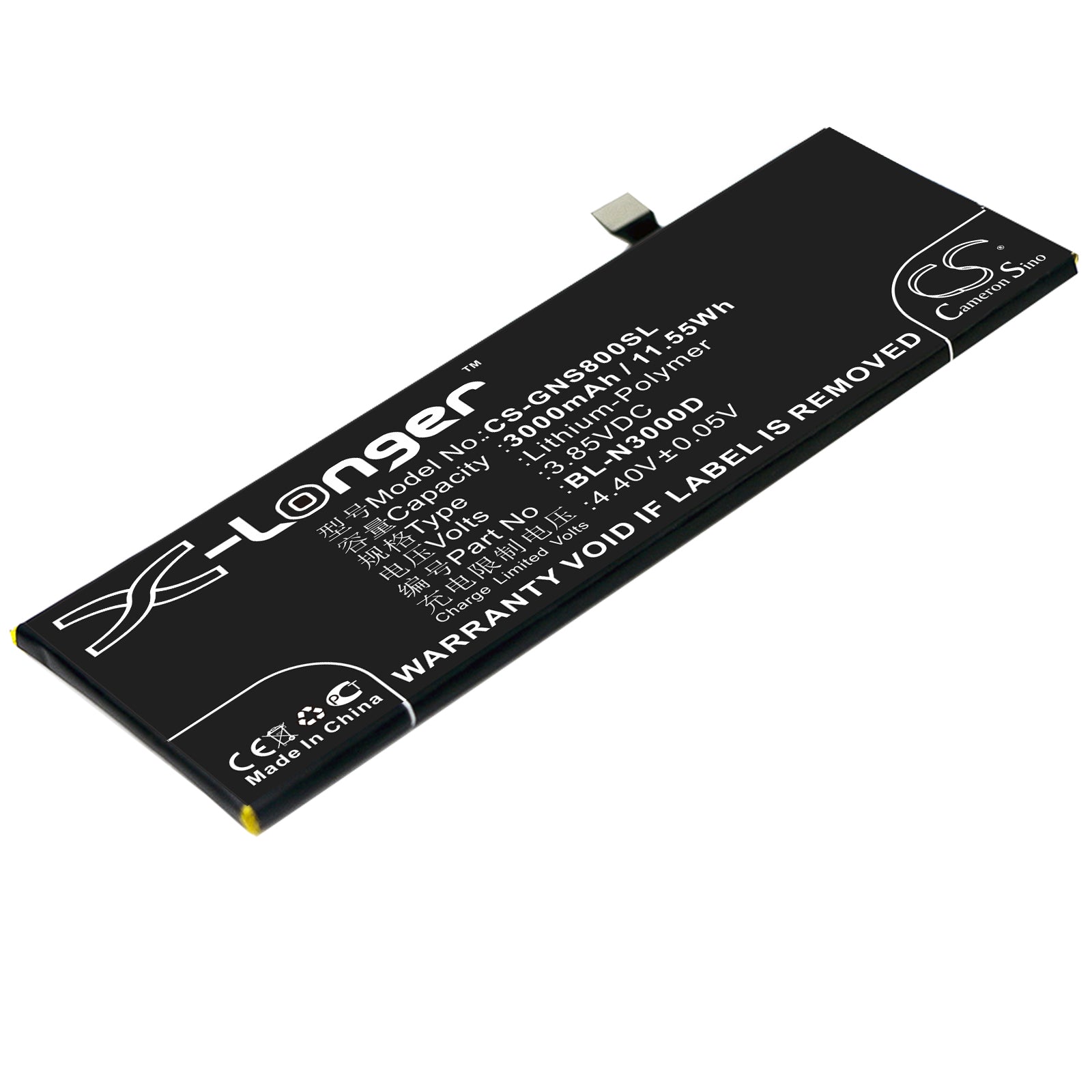 3000mAh Replacement Battery for BLU Pure XR & GIONEE Elife S8 - Li-Polymer BL-N3000D (3.85V, 11.55Wh)
