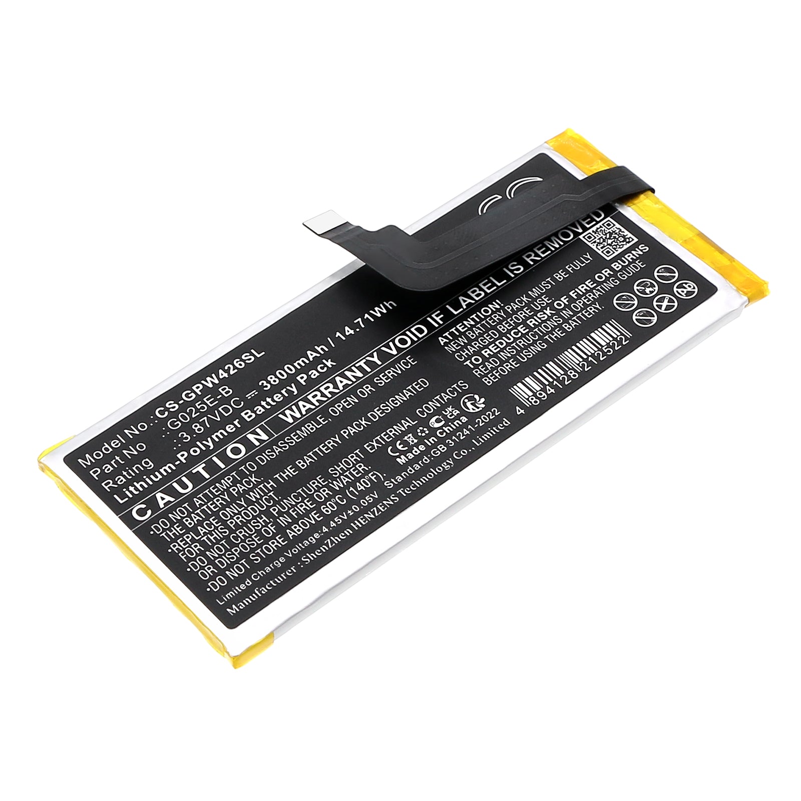 GD1YQ Replacement Battery - Google Pixel 4A 5G - 3800mAh - Li-Polymer - Repair Part - G025E, G025H, G6QU3, G025E-B
