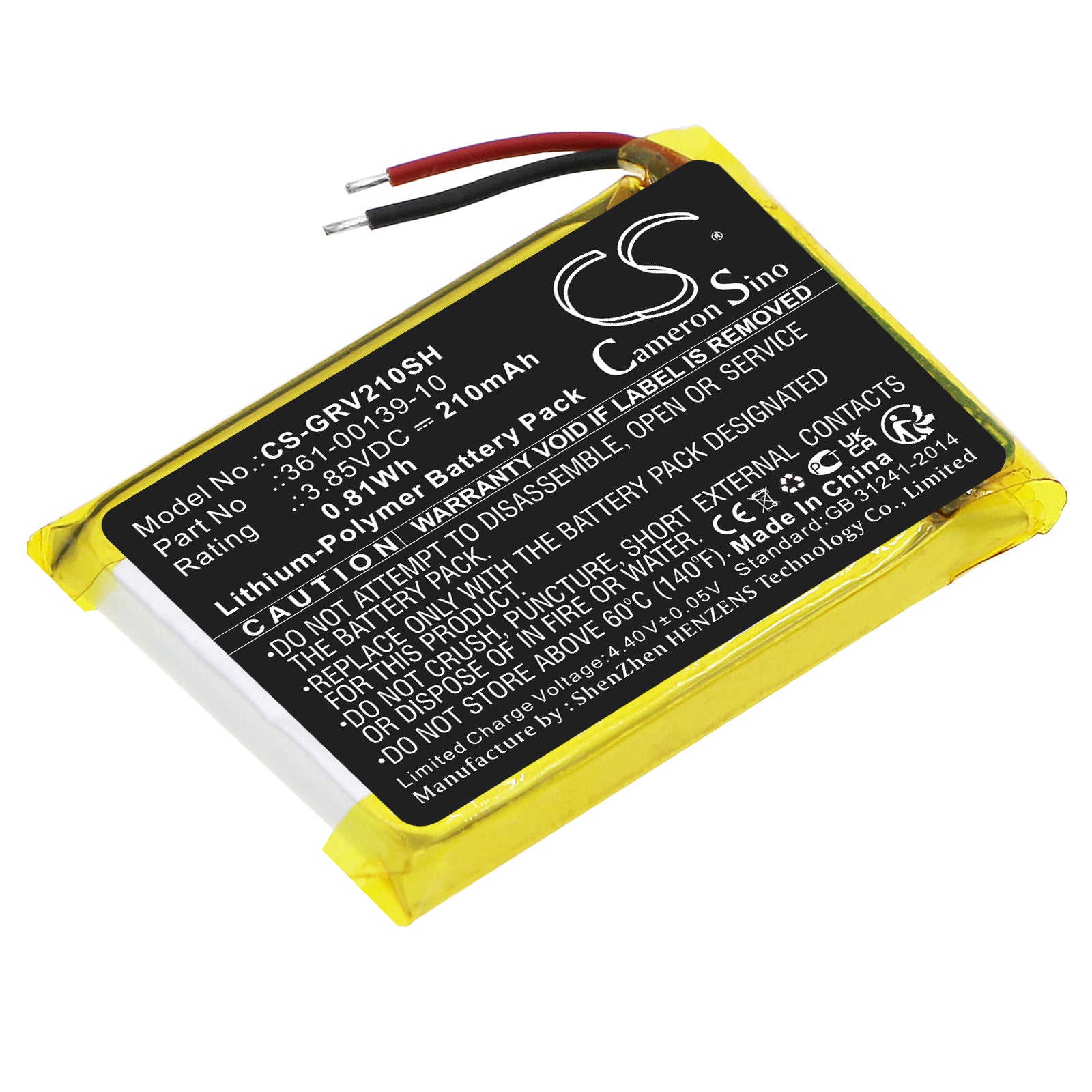 210mAh Battery Replacement for Garmin Venu 2 Smartwatch - 3.85V Li-Polymer, Garmin 361-00139-10
