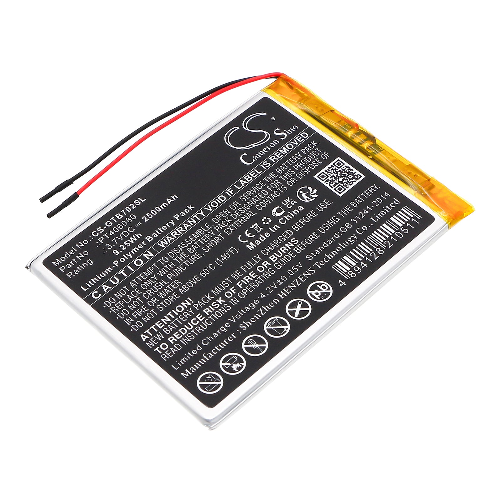 3GO Geotab 7 GT7002 Tablet Replacement Battery - 9.25Wh, 3.7V Li-Polymer Battery - 82.2x60x3.6mm Dimensions
