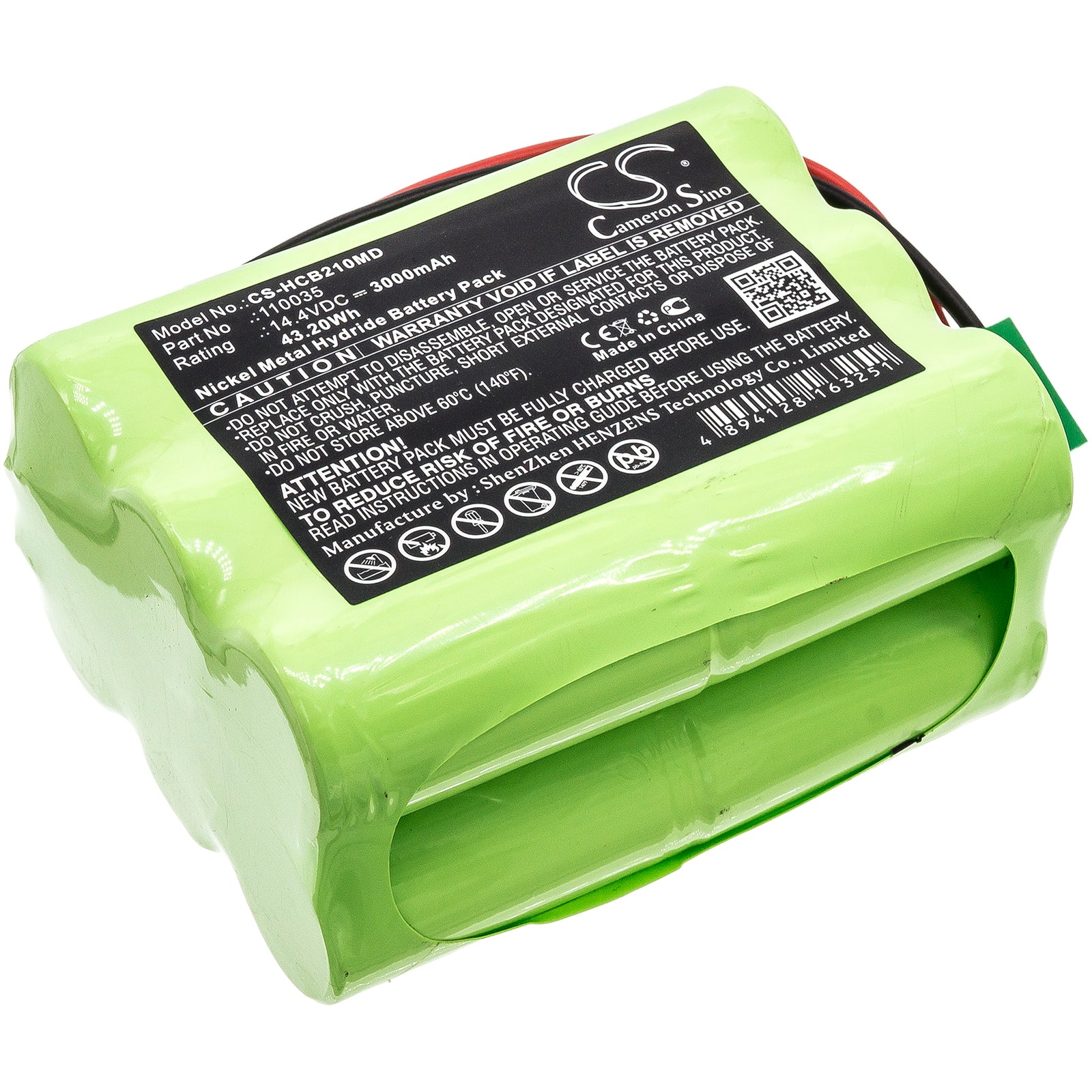 14.4V 3000mAh Ni-MH Replacement Battery for Hellige SCB2 Defibrillator, Medical Grade, 88.7x68x45.6mm
