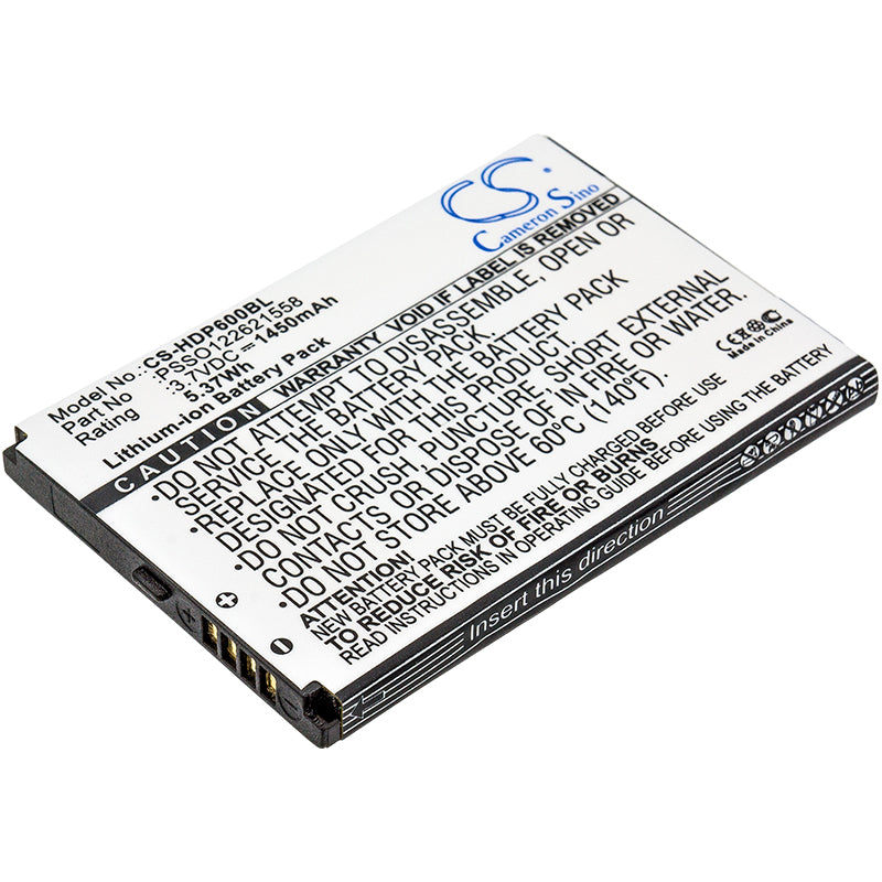 1450mAh Replacement Battery for Dolphin 6000/6000LU1 Barcode Scanners - 3.7V, 5.37Wh (67x43.8x5.5mm)
