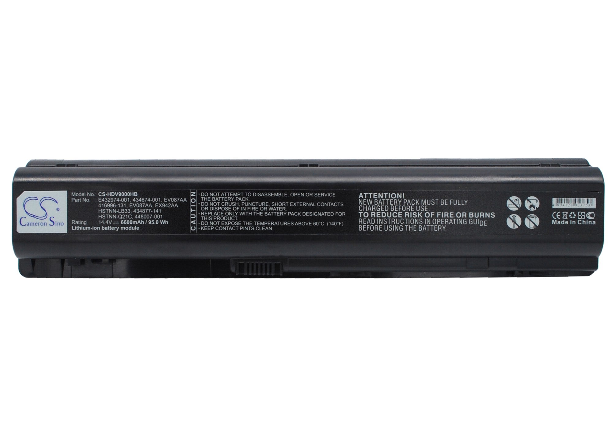 HP Pavilion dv9000 Series Laptop Battery: 6600mAh, 14.4V Li-ion, Replacement for 432974-001, 434674-001
